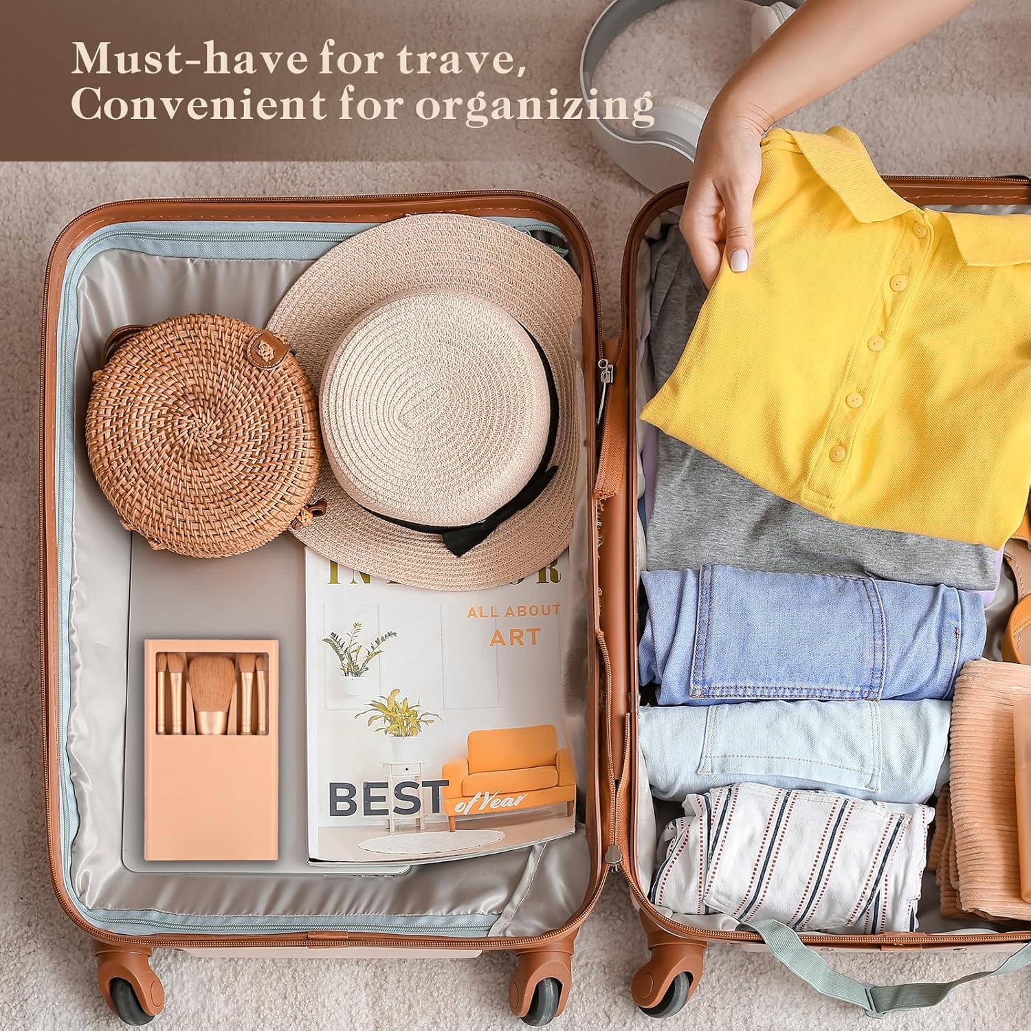 Eye Shadow Brush Set，4sets Travel Makeup Brush Set With Case，Teen Brushes Makeup With Mirror，Kids Small Makeup Brush Kit，Girls Cosmetic Eyeshadow Brushes For Purse, Make Up Brushed (Apricot)