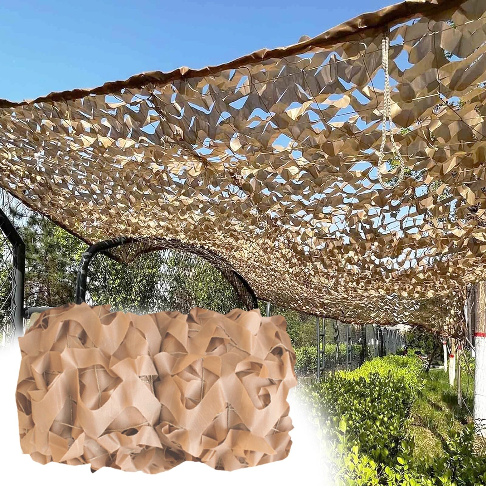 Filet de camouflage militaire sable pour ombrager un jardin ou camping