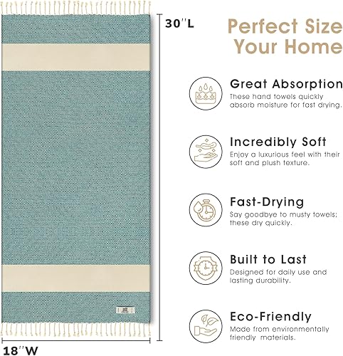 Miniatura 4 de Juego de 2 toallas de mano, 18 x 30 pulgadas, toalla de mano turca decorativa para baño, cocina, invitados, cara, cabello, té, paño de cocina
