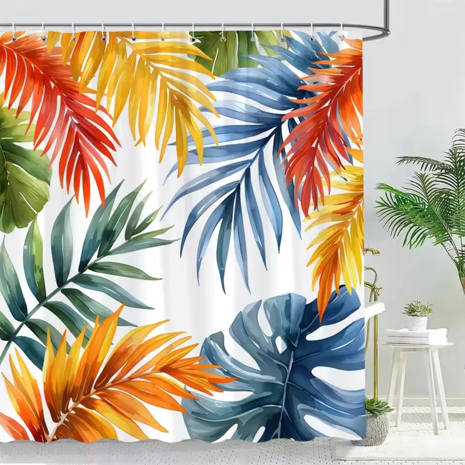 Rideau de douche feuilles tropicales 136x200 décoration de salle de bain