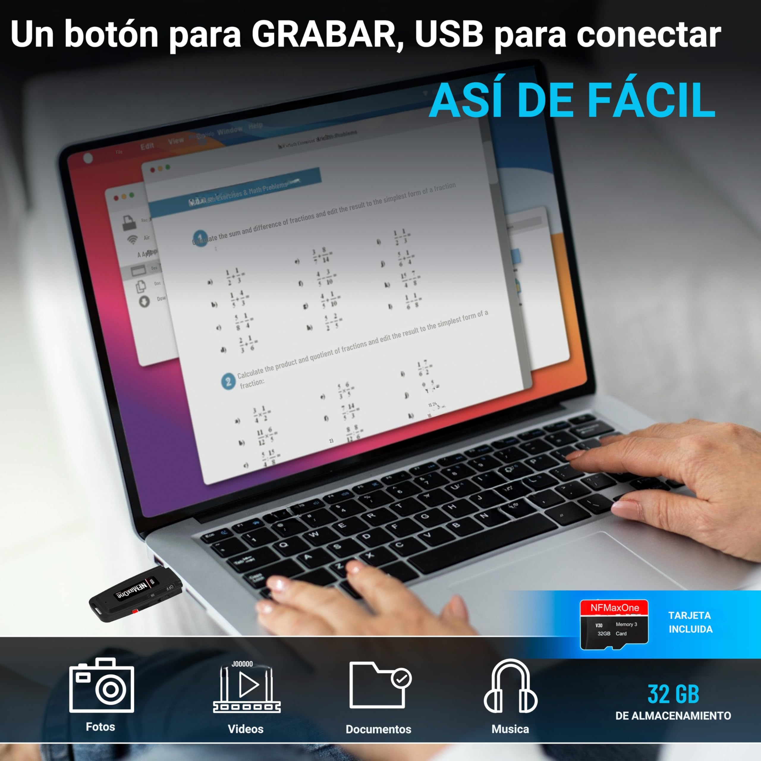 Grabadora de Voz Espia Digital con MicroSD de 32 GB incluida | Mini Grabadora de Audio Ideal para Reuniones, Entrevistas, Clases | Grabadora USB Espia Portatil con hasta 500 Horas Grabación NFMaxone