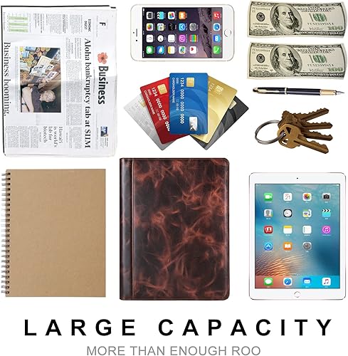 Miniatura 4 de AZXCG Carpeta organizadora de tres anillos de cuero genuino con cremallera, soporte para bloc de notas de cuero vintage, libro de reanudación del