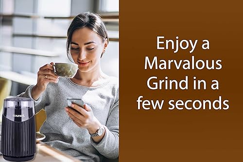 Miniatura 5 de Courant Molinillo de café eléctrico para granos de café, cuchillas de acero inoxidable para especias, base duradera, hace hasta 6 tazas de café,