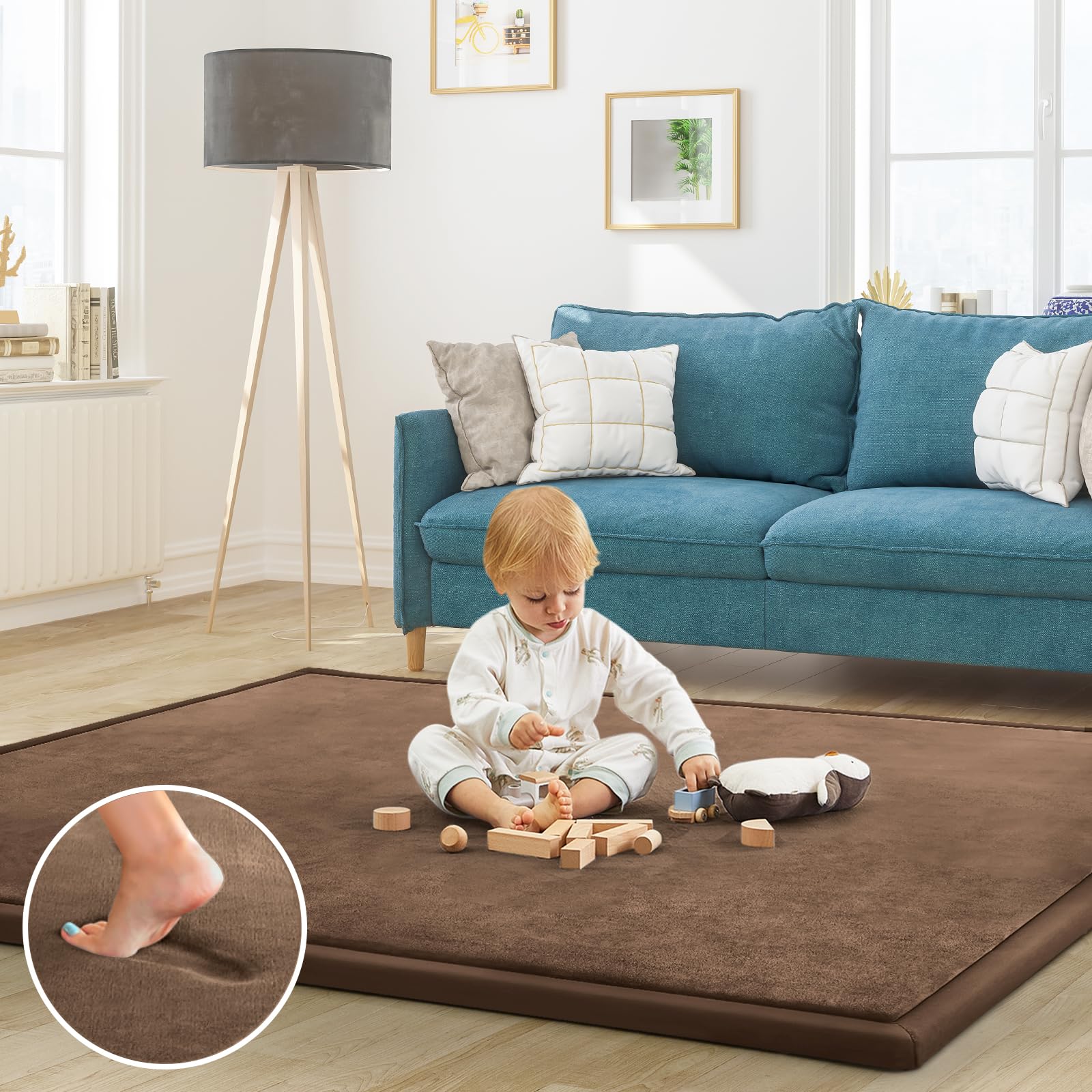 ILPEOD Baby Play Mat for Floor Tummy Time Nursery Rug Muscle Area Rug Playroom Rug Tatami 50 * 50" Memory Foam 1.3" Thick Crawling Mat For Babies,Toddlers, Infants, Kids,Floor Mat,Coffee