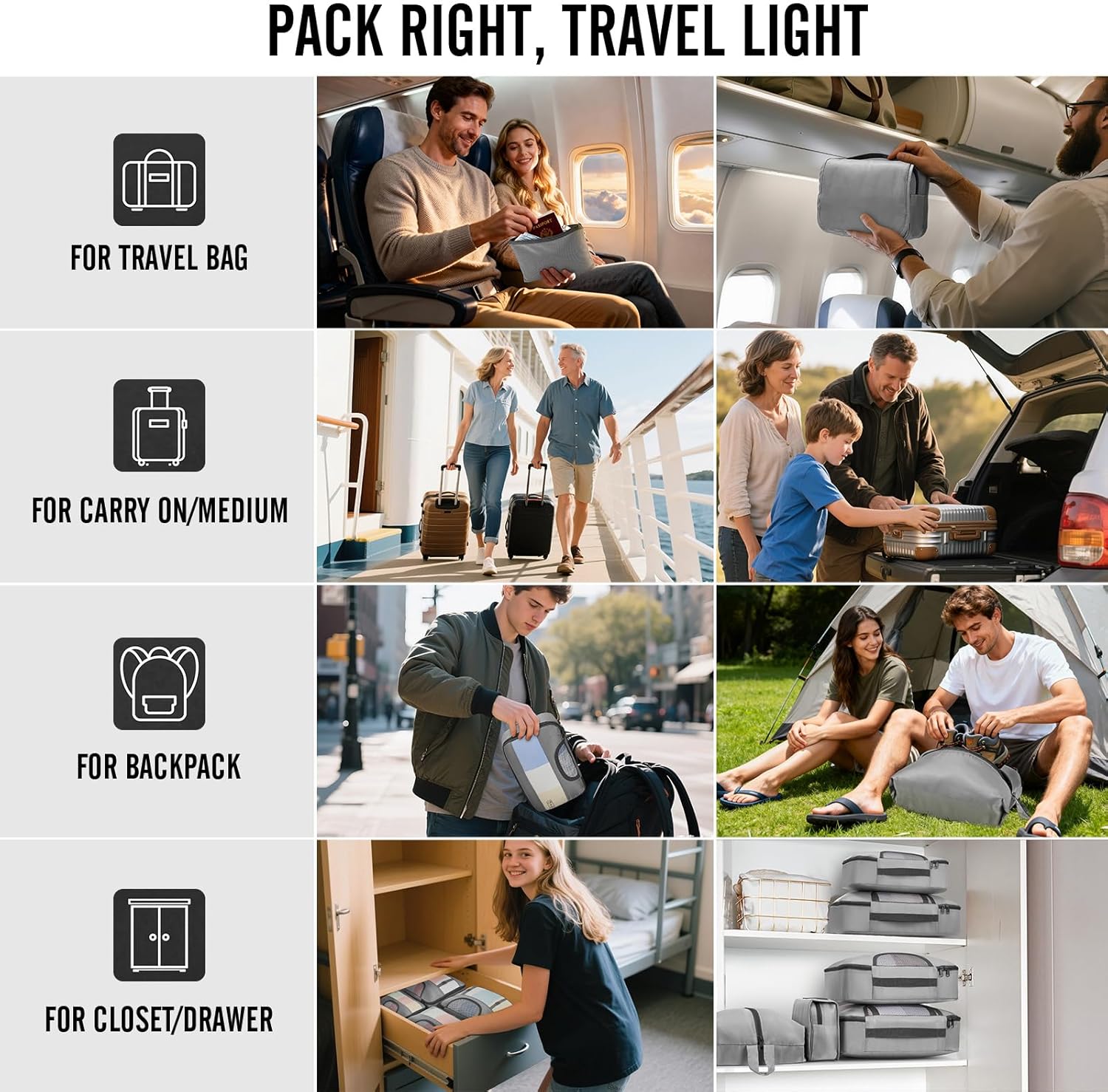 Veken 8 Set Packing Cubes for Travel Essentials, Suitcase Organizer Bags in 4 Sizes, Carry-On Luggage Accessories with Large Laundry & Hanging Toiletry Bag, Must-Have for Airplane, Road Trip & Camping - Image 8