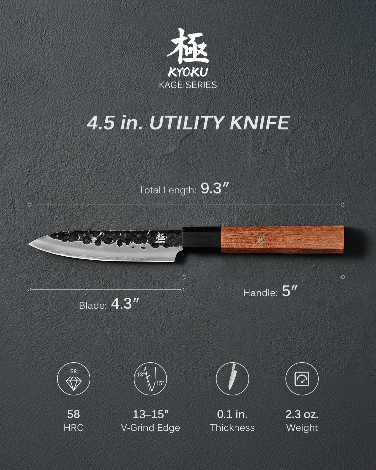 KYOKU Utility Chef Knife, Kage Series 4.5" Kitchen Knife with 3-Layer Laminated Steel Blade Rosewood Handle, Japanese Style Utility Knife, Professional Kitchen Knife for Slicing Paring - Image 5