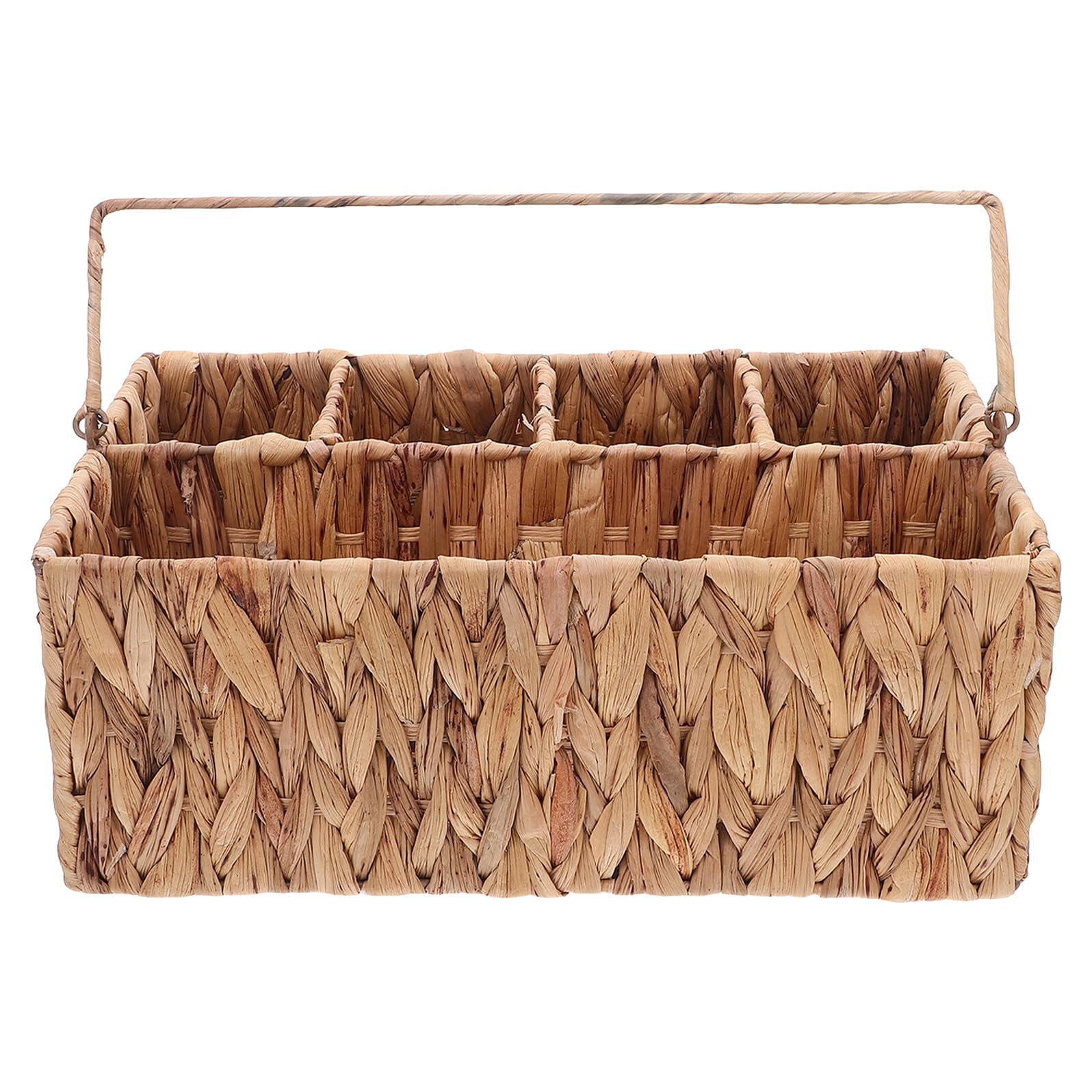 Cesto Portaposate Intrecciato in Rattan con Scomparti Organizzatore da Tavola Rustico e Portatile per Posate e Utensili Contenitore in Paglia per Picnic e Cena