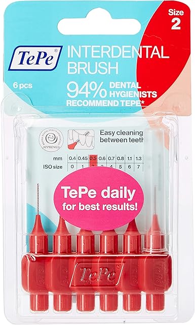 TEPE 0.5mm Interdent Red Brushes, Pack of 6