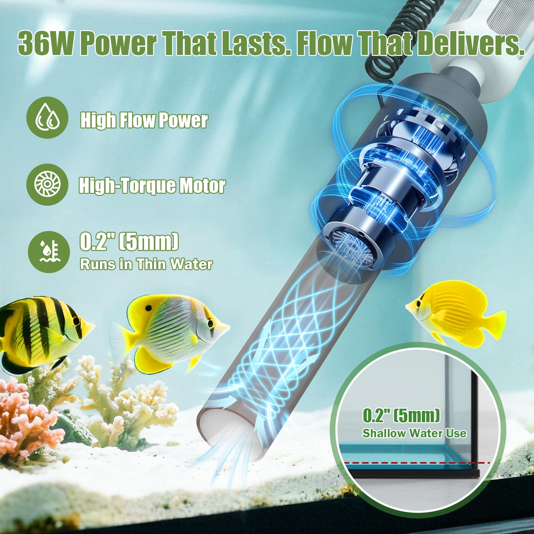 Aspiradora inalámbrica de grava para acuarios: limpiador eléctrico 6 en 1 para peceras, cambiador automático de agua recargable y de succión fuerte, control táctil, se adapta a tanques de 5 a