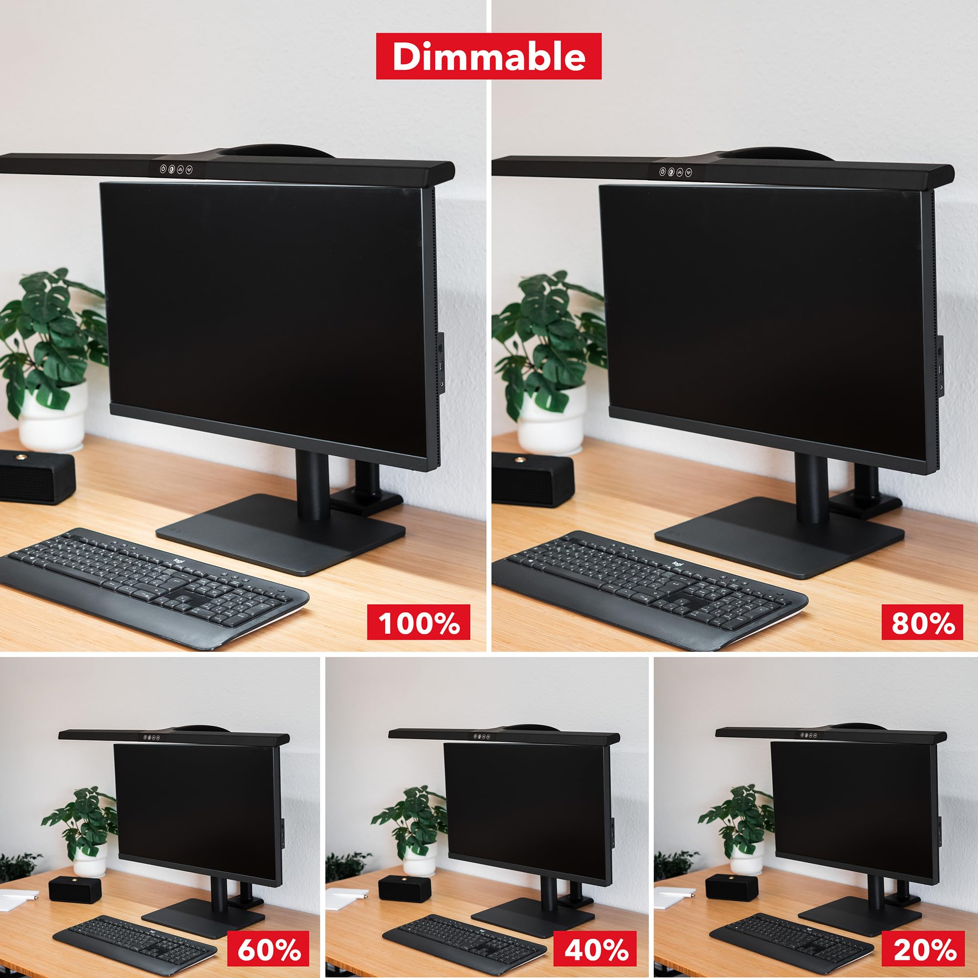 FeinTech Schreibtischlampe klemmbar 80 cm LED dimmbar Screenbar mit extra großer Leuchtfläche für ein schreibtischfüllendes Licht, LTL00321E Schwarz