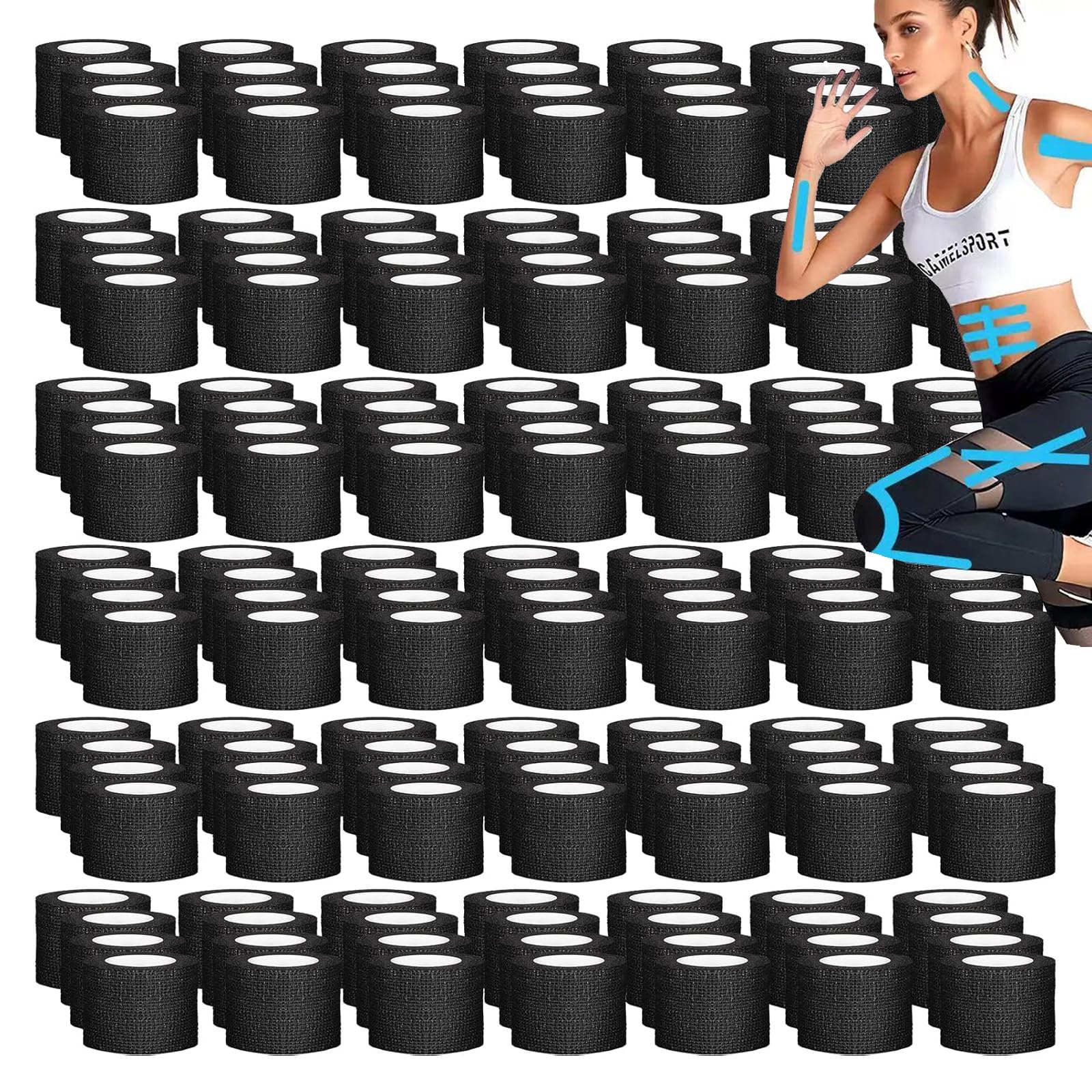 120 Rollen Selbstklebender Verband Set 5cm x 4.5m Pflaster Rolle Verbandsmaterial Schwarz Elastische Binde Bandage Fixierbinde für Finger Handgelenke Füße Knie Hund Katze (schwarz)