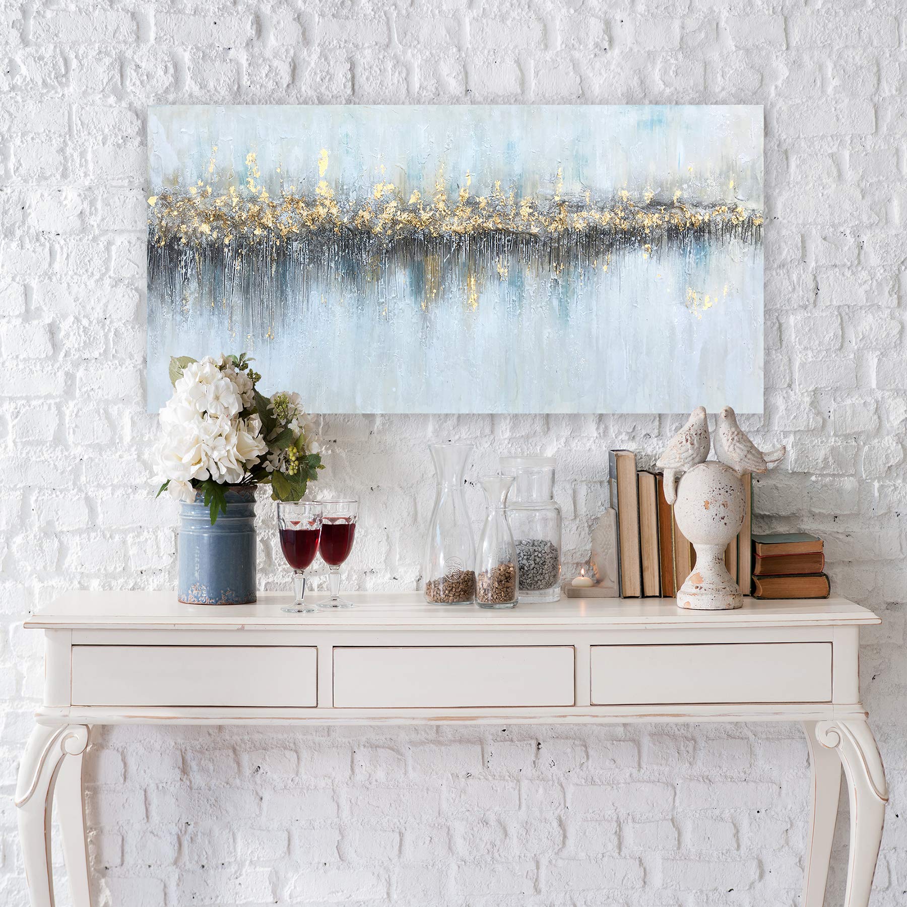 "Glowing from Afar" Oil Painting Prints on Wrapped Canvas, Wall Art Decoration for Office Living Room Bedroom, 40x20 inch