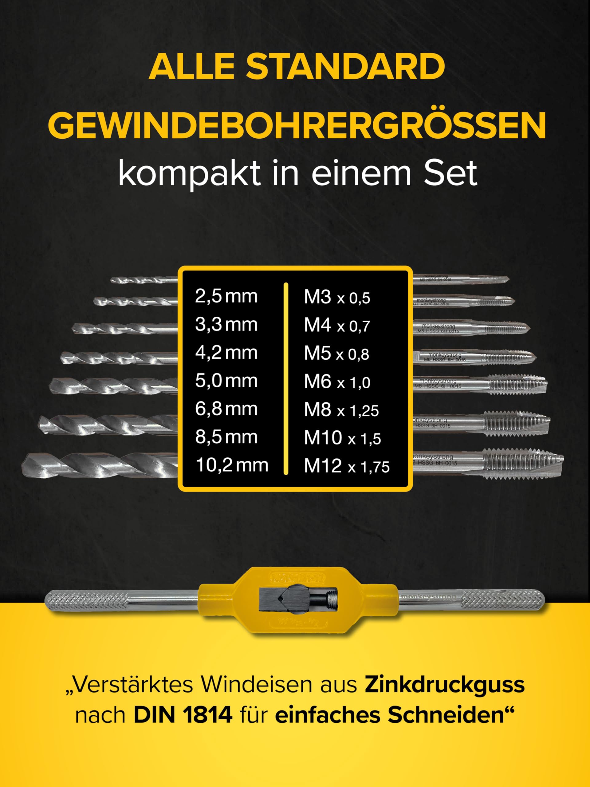 monkeystrong Gewindeschneider Set M3-M12, Gewindebohrer mit Kernlochbohrer
