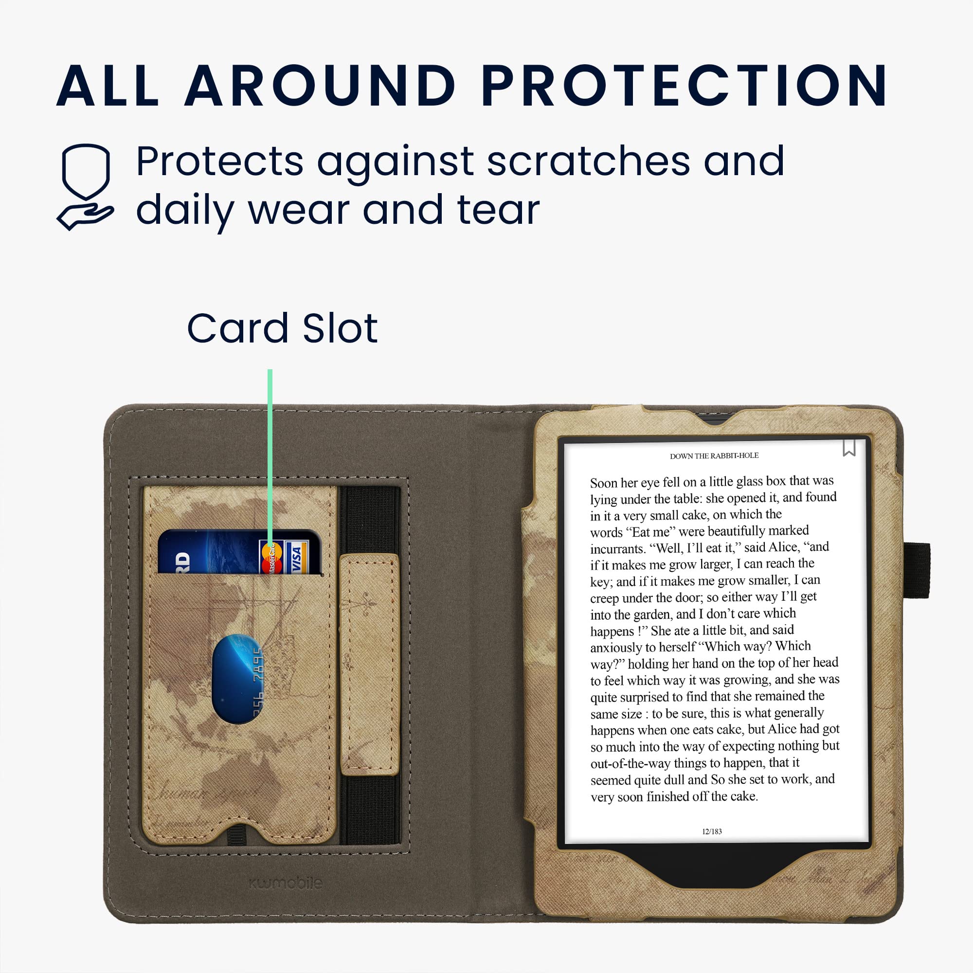 Kwmobile Etui kompatybilne z Amazon Kindle Paperwhite 11. generacji (2021) - Etui ze skóry PU, zamknięcie magnetyczne, stojak, pas, przegródka na karty, podróżny vintage brązowy/jasnobrązowy
