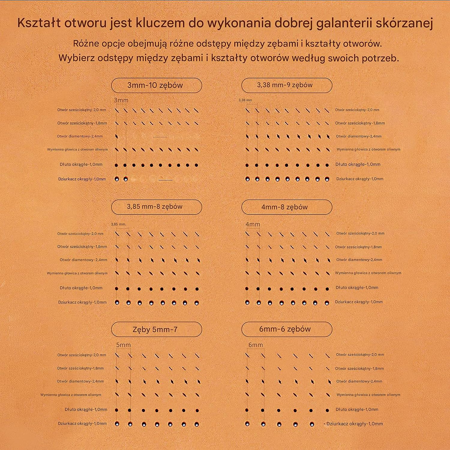Skórzane narzędzie do wykrawania zębów 3.38mm zestaw