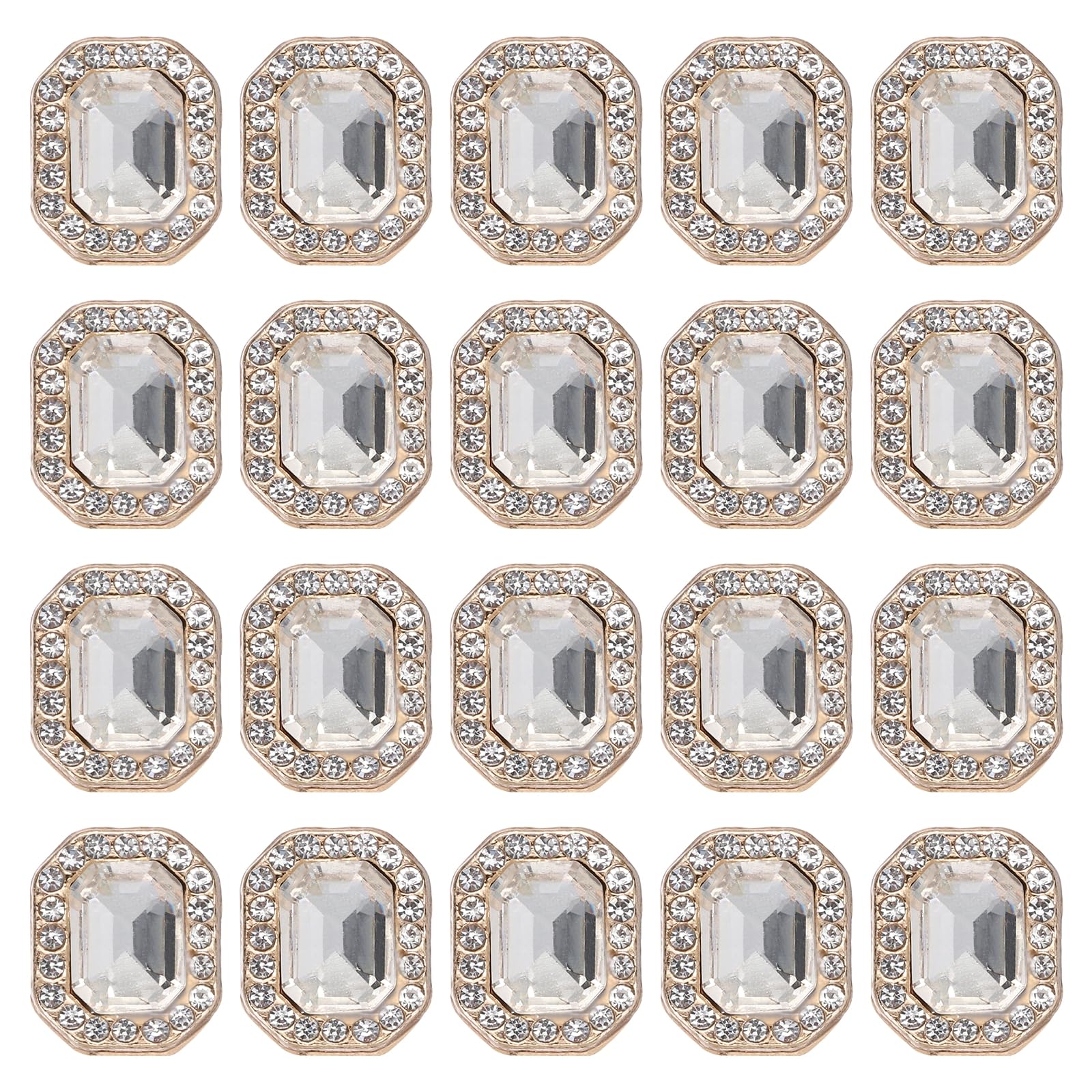 PATIKIL 20pcs Rhinestone Buttons for Clothing, 0.5x0.4(12x10mm) Rectangle Crystal Buttons Diamond Flowers Embellishments Sew on Bulk for Crafts DIY Sewing Jewelry Making, White