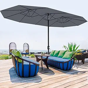 13FT umbrella outdoor patio,Double-Sided Rectangle Umbrella Oversized Shade for 2-6 People, Fade Resistant Canopy for Deck Pool Garden Backyard(Grey, 13FT)