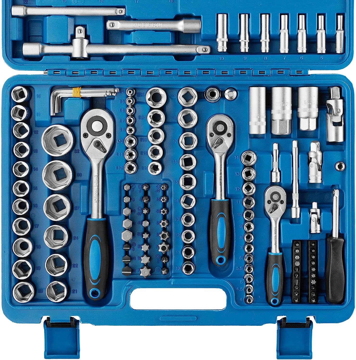 Set Chiavi a Bussola Valigetta chiavi a cricchetto assortimento attrezzi 171 pezzi bussola con Attacco misto 1/4", 3/8" e 1/2" per Riparazione Auto Strumenti di Installazione per la Rimozione