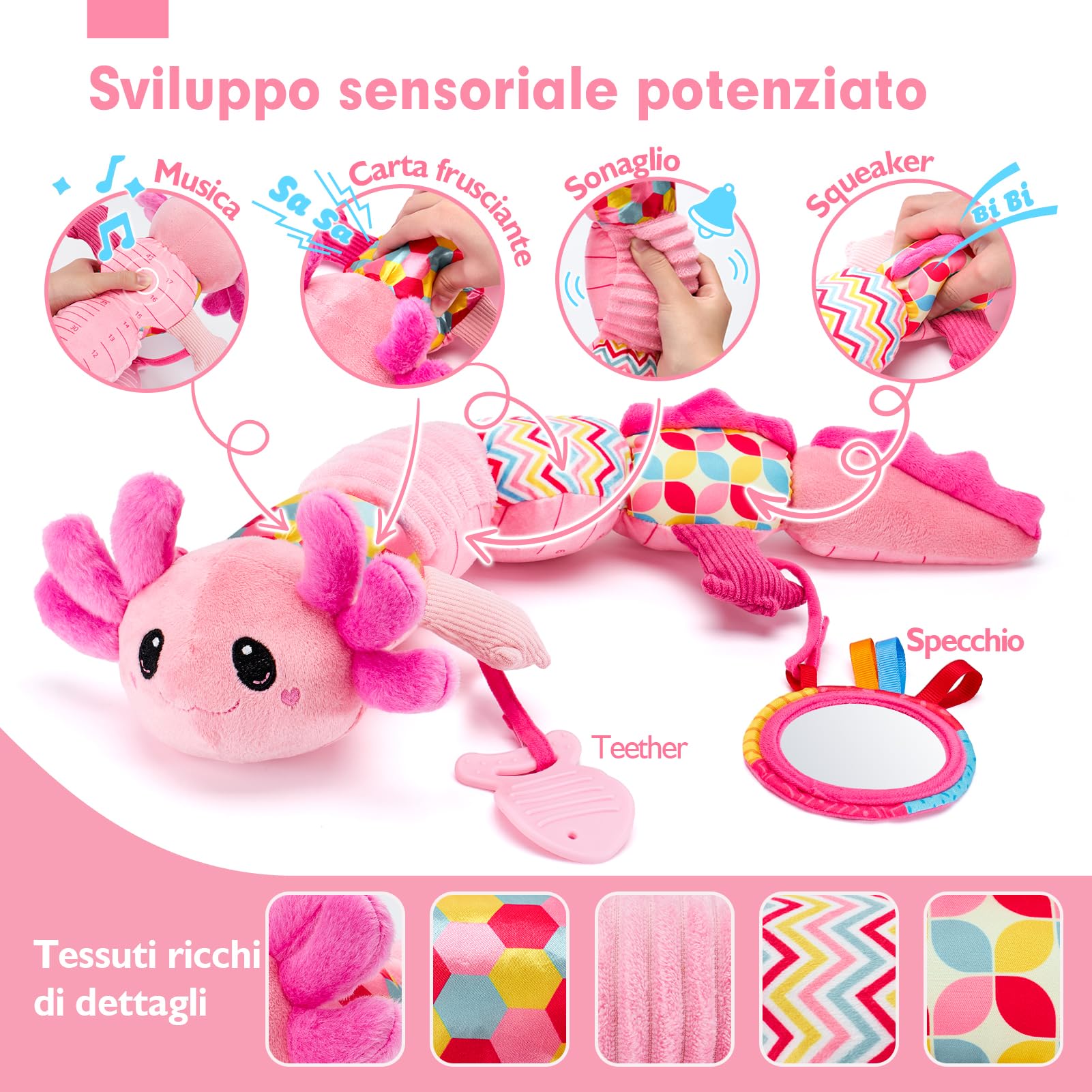 hahaland Giochi Neonato 0 3 6 Mesi - Musicali Peluche per Neonata 0-9 Mese, Tummy Time, Montessori, Giocattoli Sensoriale della Prima Infanzia Peluche Interattivo