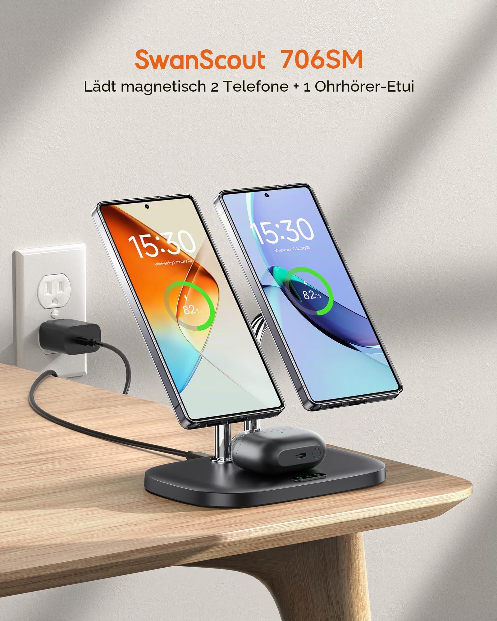 SwanScout MagSafe Doppel Ladestation für Samsung Galaxy S26 Ultra/S26+/S26/S25/Z Fold/Z Flip/S24/S23 Serie (Magnetische Hülle für Samsung Telefone erforderlich), für Galaxy Buds3 Pro, SwanScout 706SM