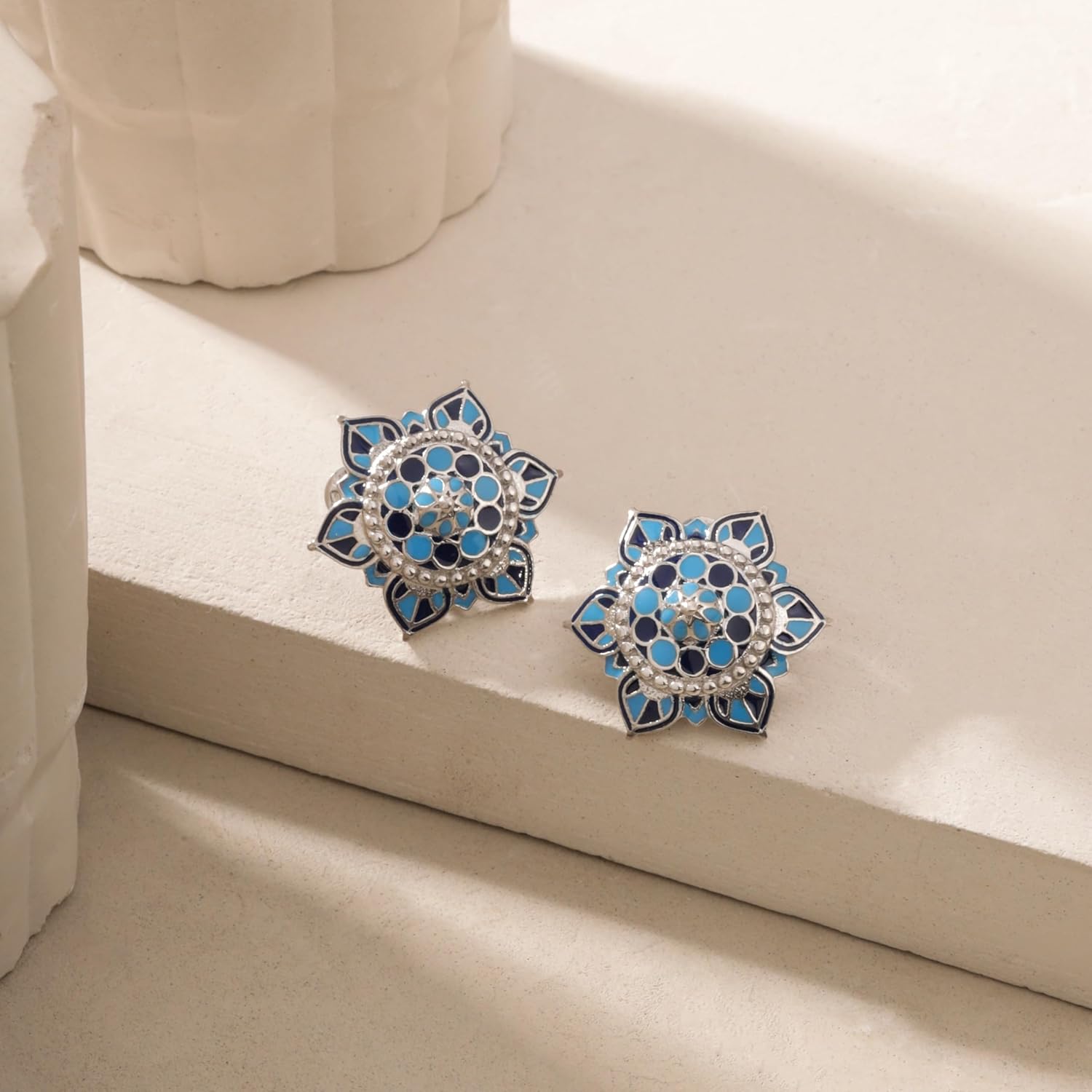 Azure Phool Mahal Stud Earrings in Brass, as in Flower Palace of Jodhpur - Image 3