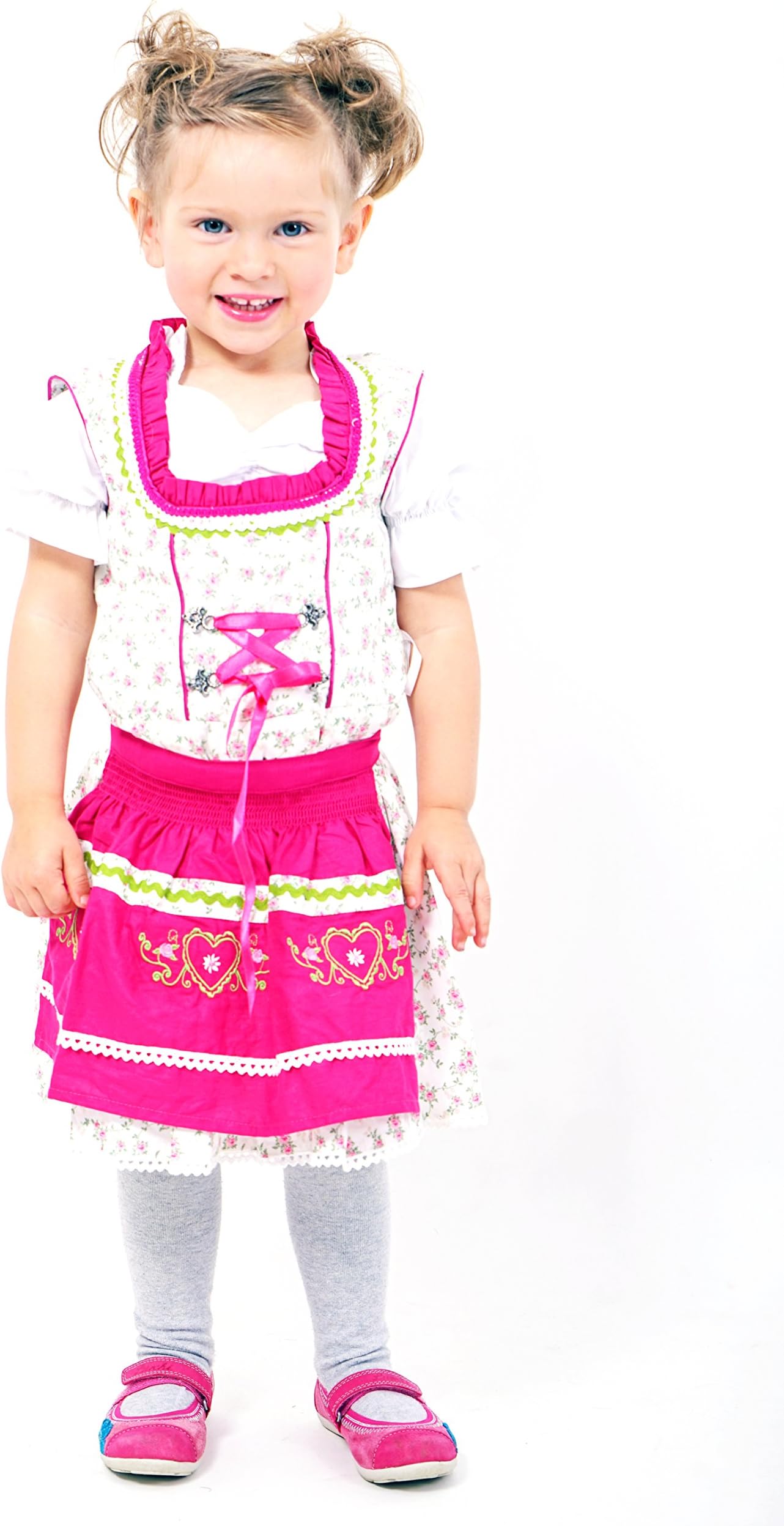 Kiddy Tracht Adorable & Authentic German 3 Pcs. Summer Spring Dress Outfit for Girls in Red or Green in 4T 6 8 10 11 12