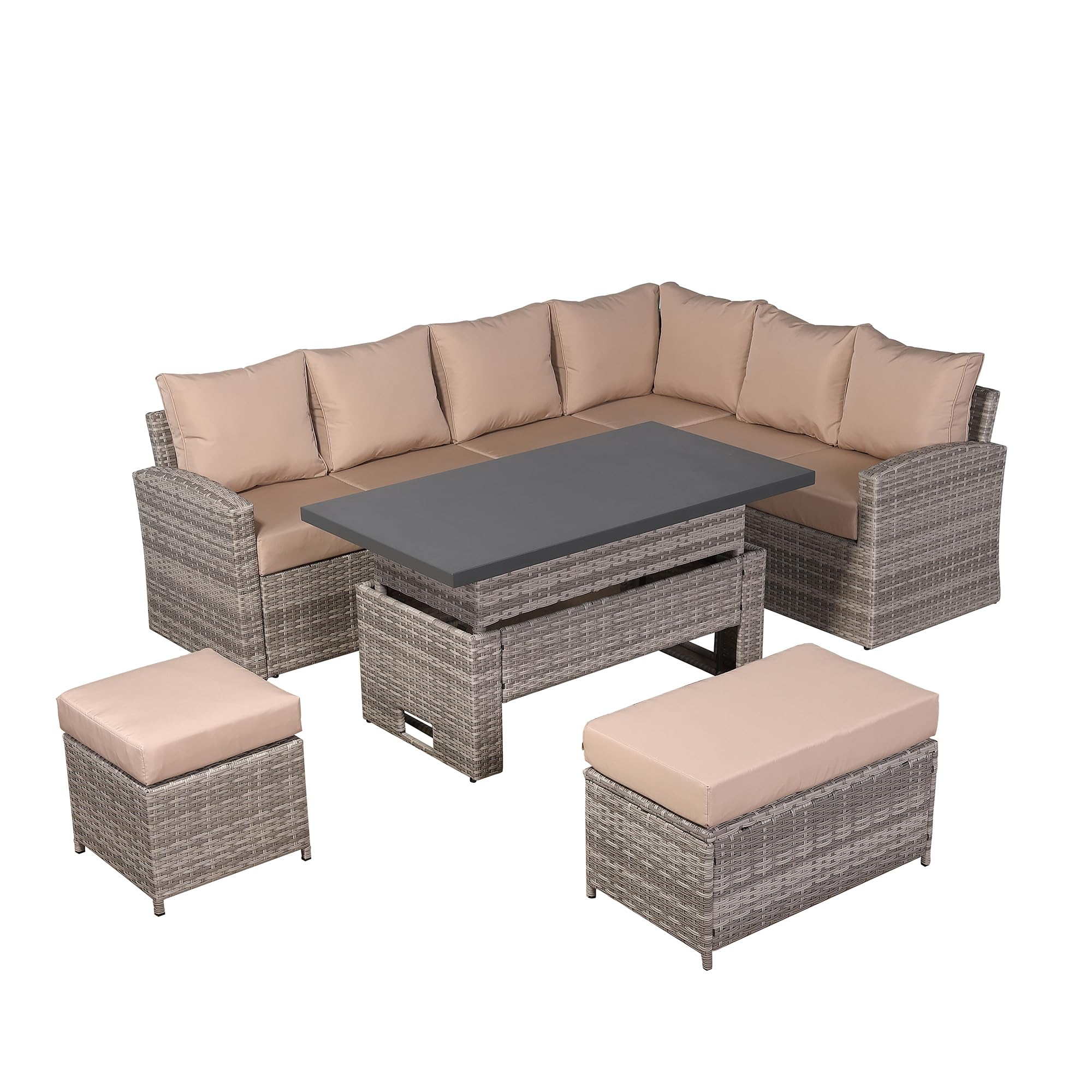 Grey Rattan Corner Sofa High Back Rattan Sofa Set Club Rattan