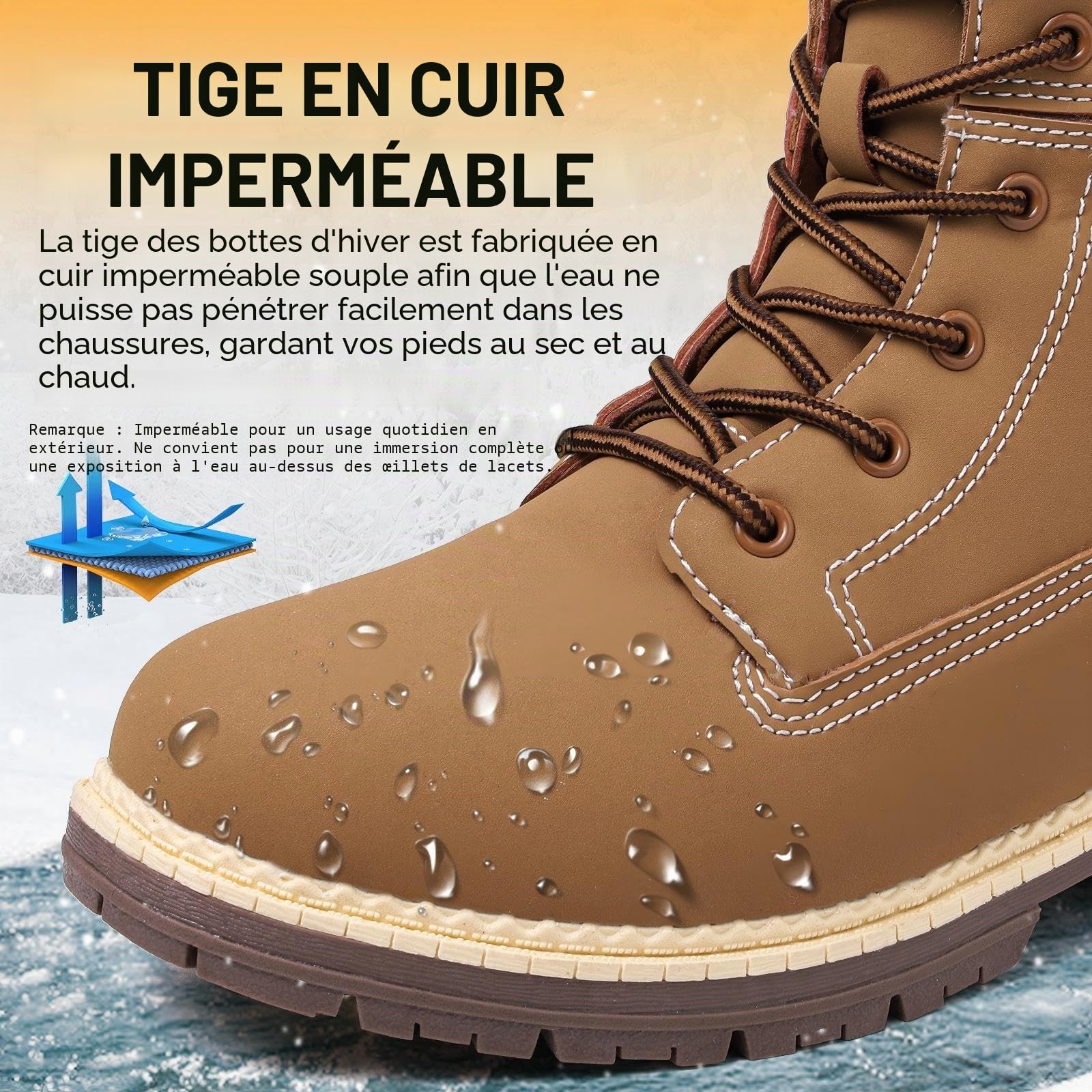 ziitop Bottes Hiver Femme Bottines Randonnée Bottes de Neige Imperméable Boots Courts Plates Lacets Chaud Fourrure Bottines Trekking Outdoor Boots