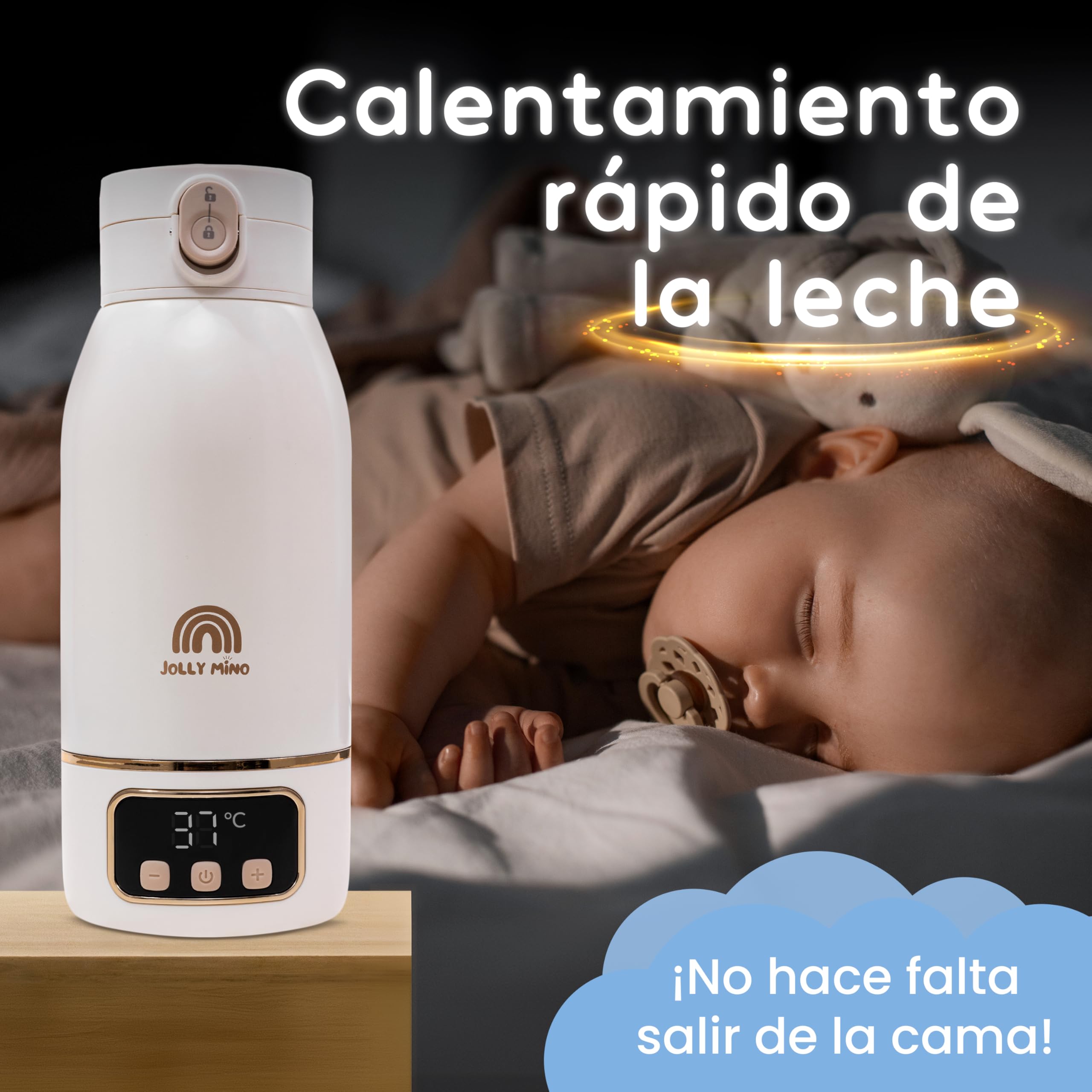 Calentador de Biberones Portátil Sin Cable 500ml, Acero Inox, Calienta Agua y Leche Materna, Auto-Pasteurización, Viaje Coche Noche, Cepillo de Silicona Incluido