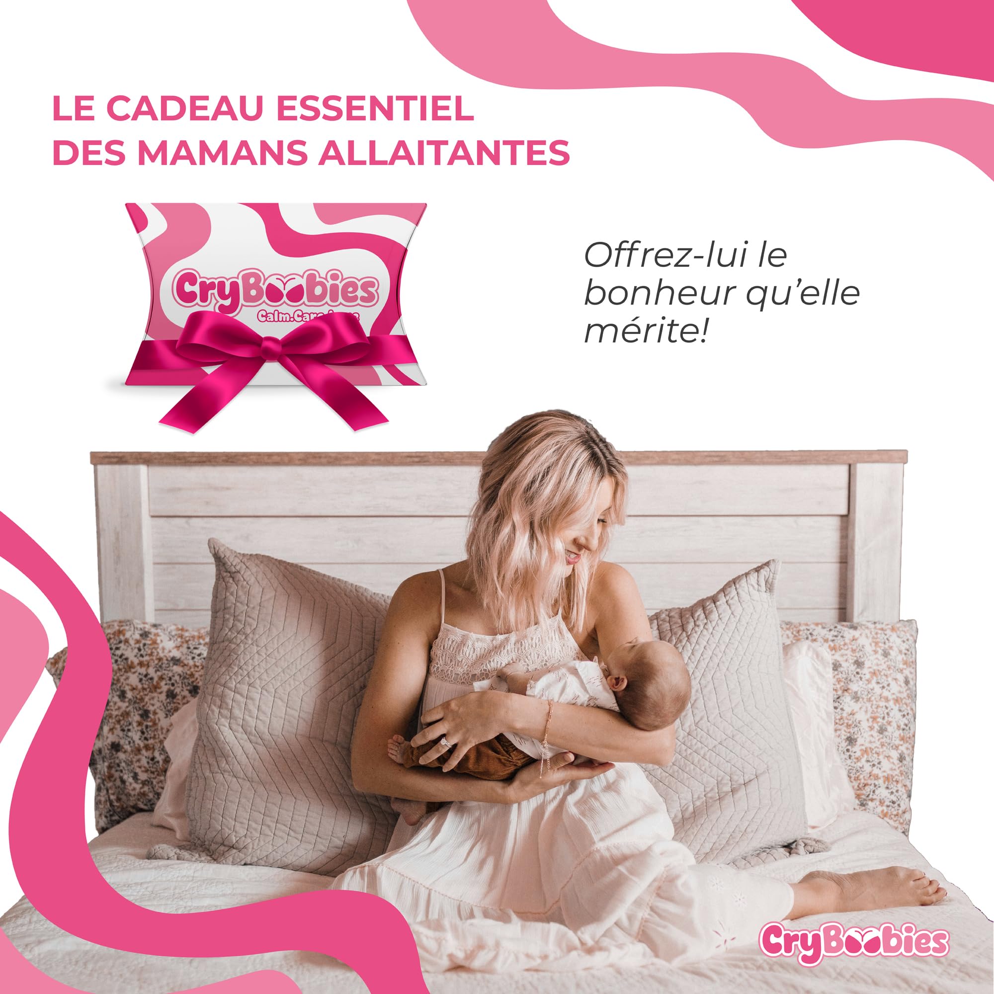 Coquillages d'allaitement + 4 Coussinets + Collier + Bracelet Quartz Rose - Cadeau fête des mères