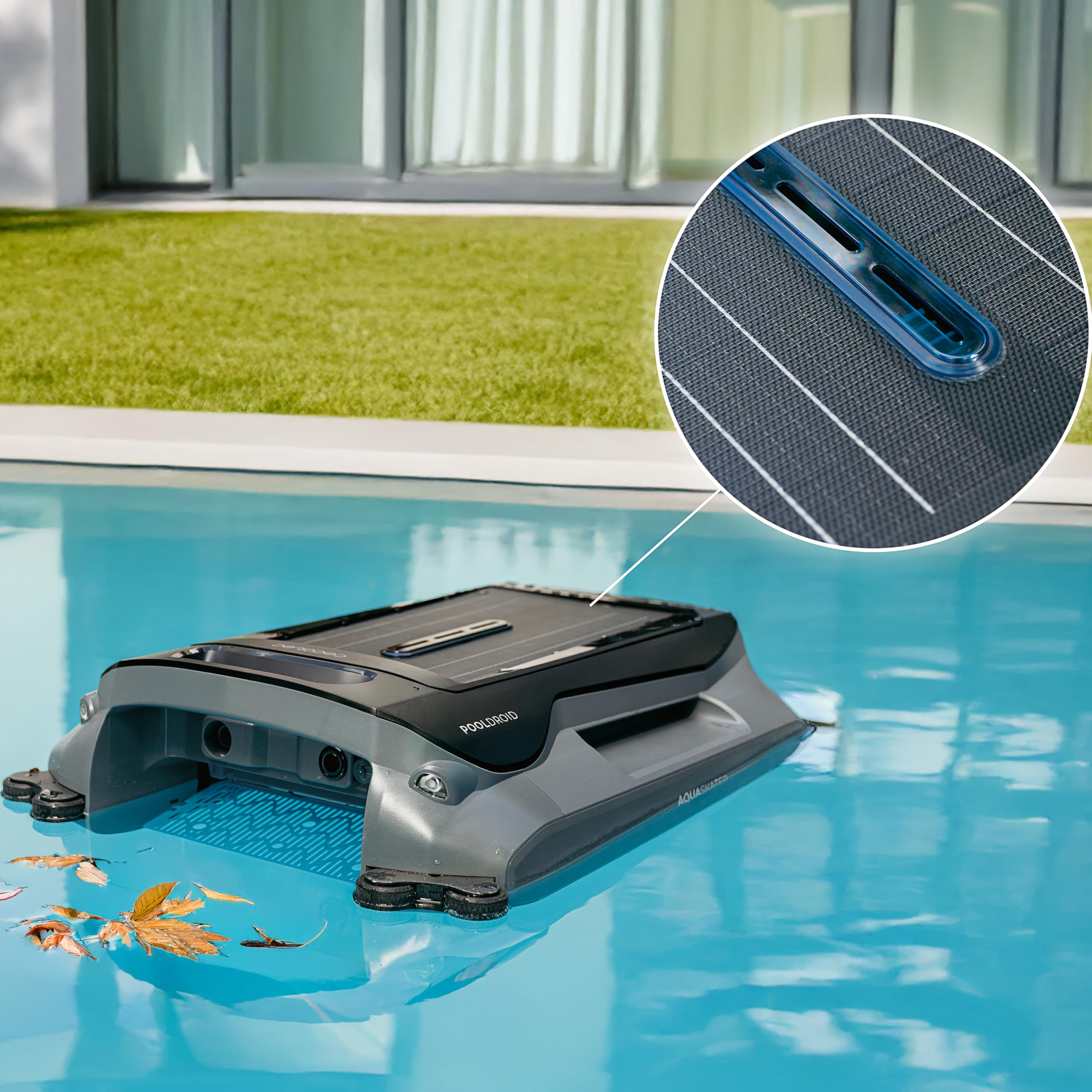 Cecotec Robot Pulitore Piscina Senza Fili Conga Pooldroid AquaSkater, Per Superficie e Linea di Galleggiamento, Carica Solare, Autonomia 16h, Cestello 4.5L, Filtro da 187.5 μm, Navigazione Sensori