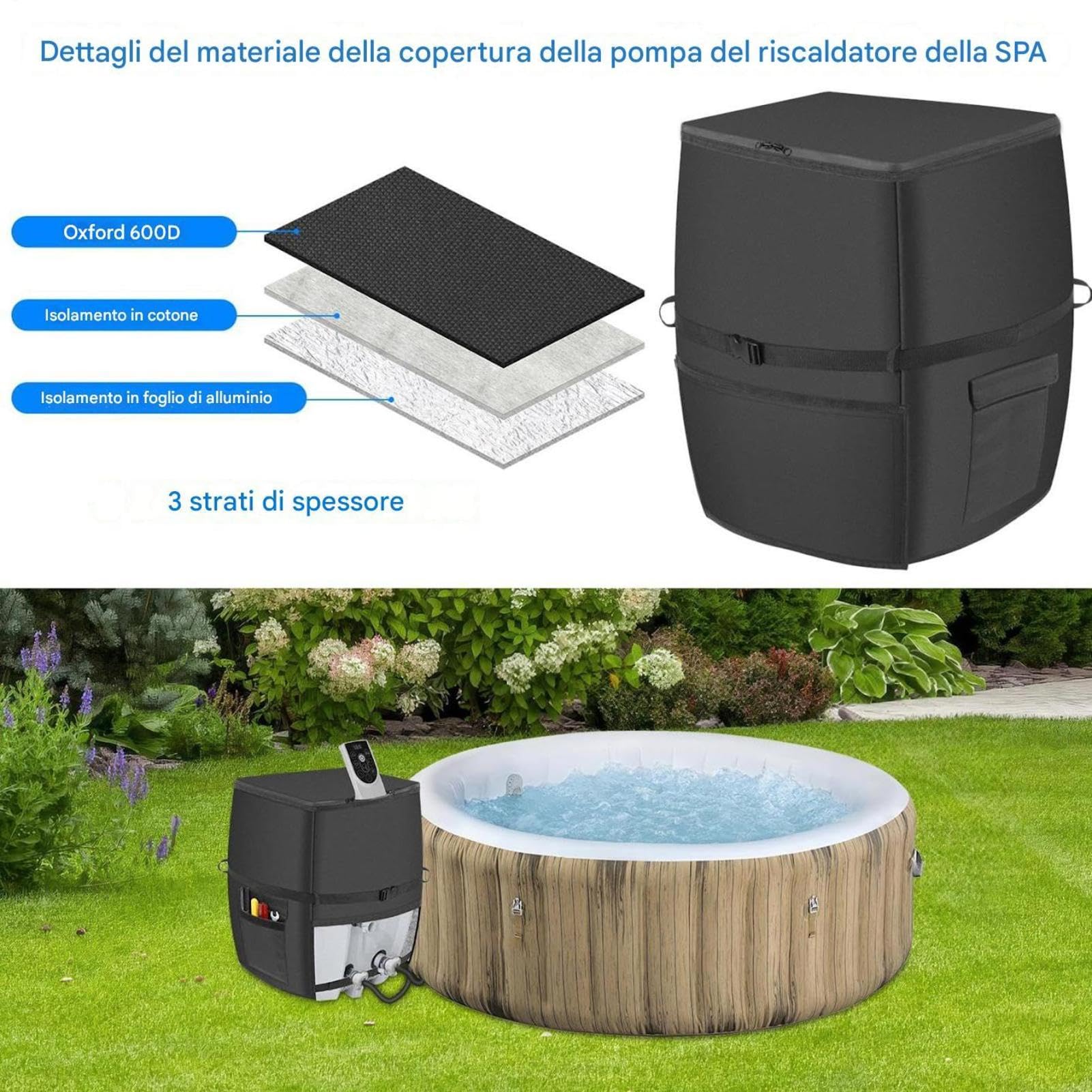 Cubierta De Bomba Spa - Protector Para Calentador De Bañera 43x38x54 cm, Protección Térmica De Aluminio, Revestimiento Con Cremallera De Tela | Capas De Sistemas De Retención De Calor, Cubierta