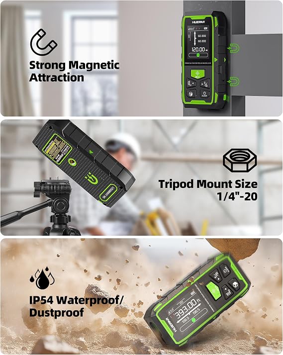 Huepar Professional Dual Laser Measuring Tool 393ft with 60 Inch Tripod, Laser Class: Class II (IEC/EN60825-1/2014), 1mW Power Output