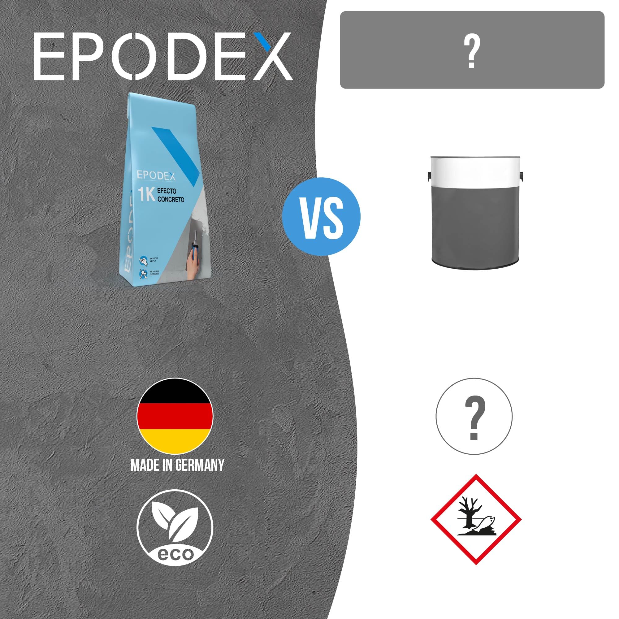 EPODEX CONCRETE EFFECT Estuco efecto cemento - Iron Grey | Revoco estructurado para paredes, azulejos & más - Interior & Exterior - 5 kg (5 m² - capa de 1 mm)