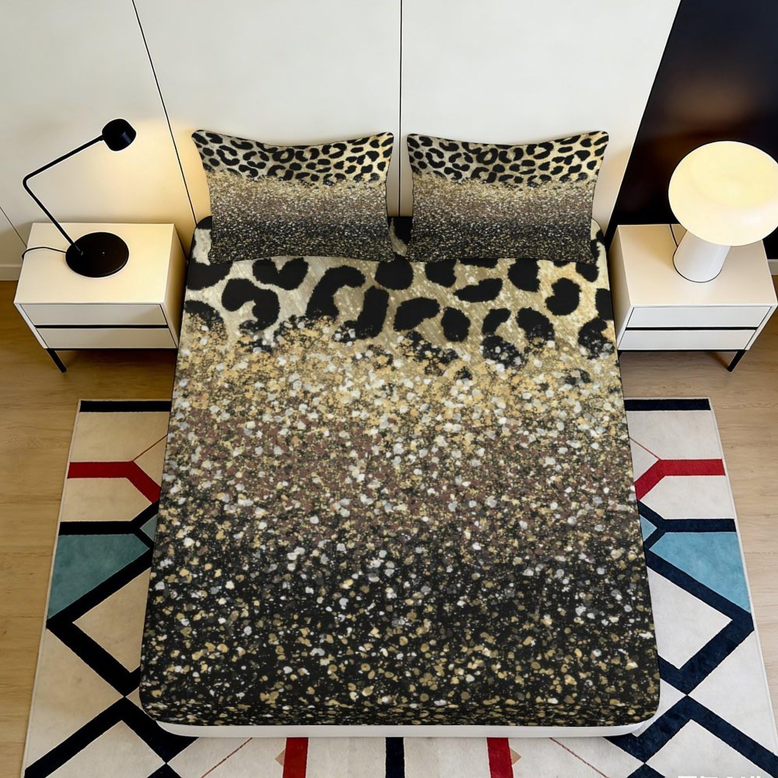 Jqzkxnhpbr Style-8 3D Printed Leopard Gradient Fitted Sheet Microfiber Non Slip Bed Cover For Bedroom Guestroom Mattress Decor 90X200x25cm