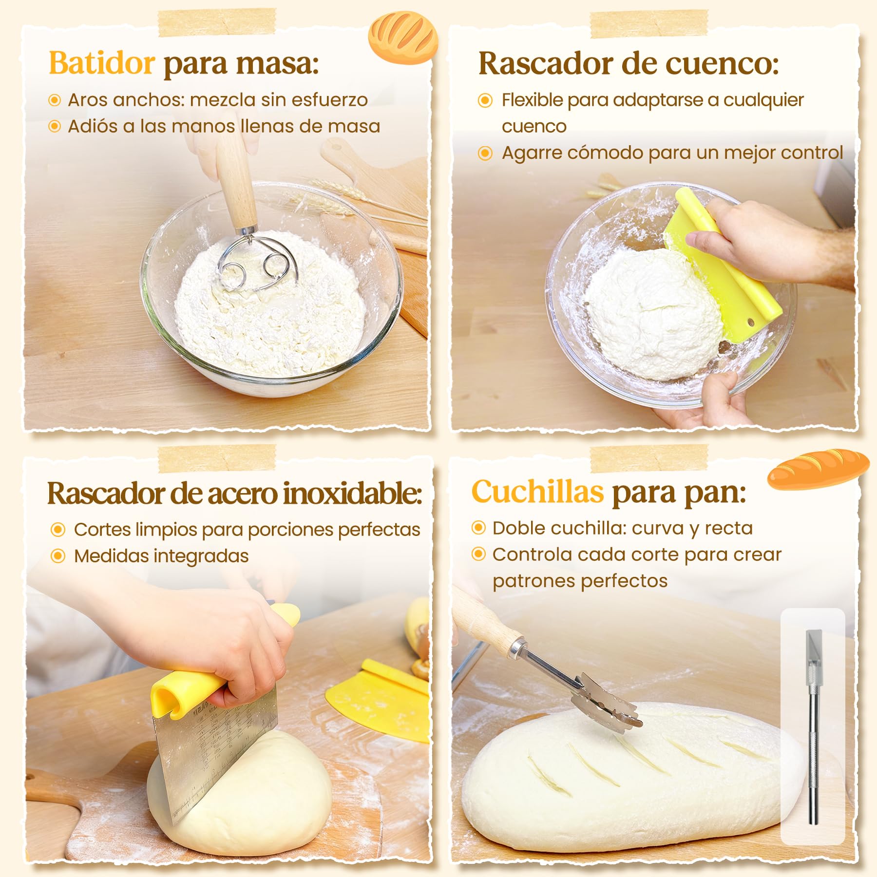 Kit Masa Madre 25 Piezas – Banneton de Cuerda de Algodón y Accesorios Panadería – Utensilios para Hacer Pan Casero – Regalo Ideal para Panaderos, Mujeres y Mamás
