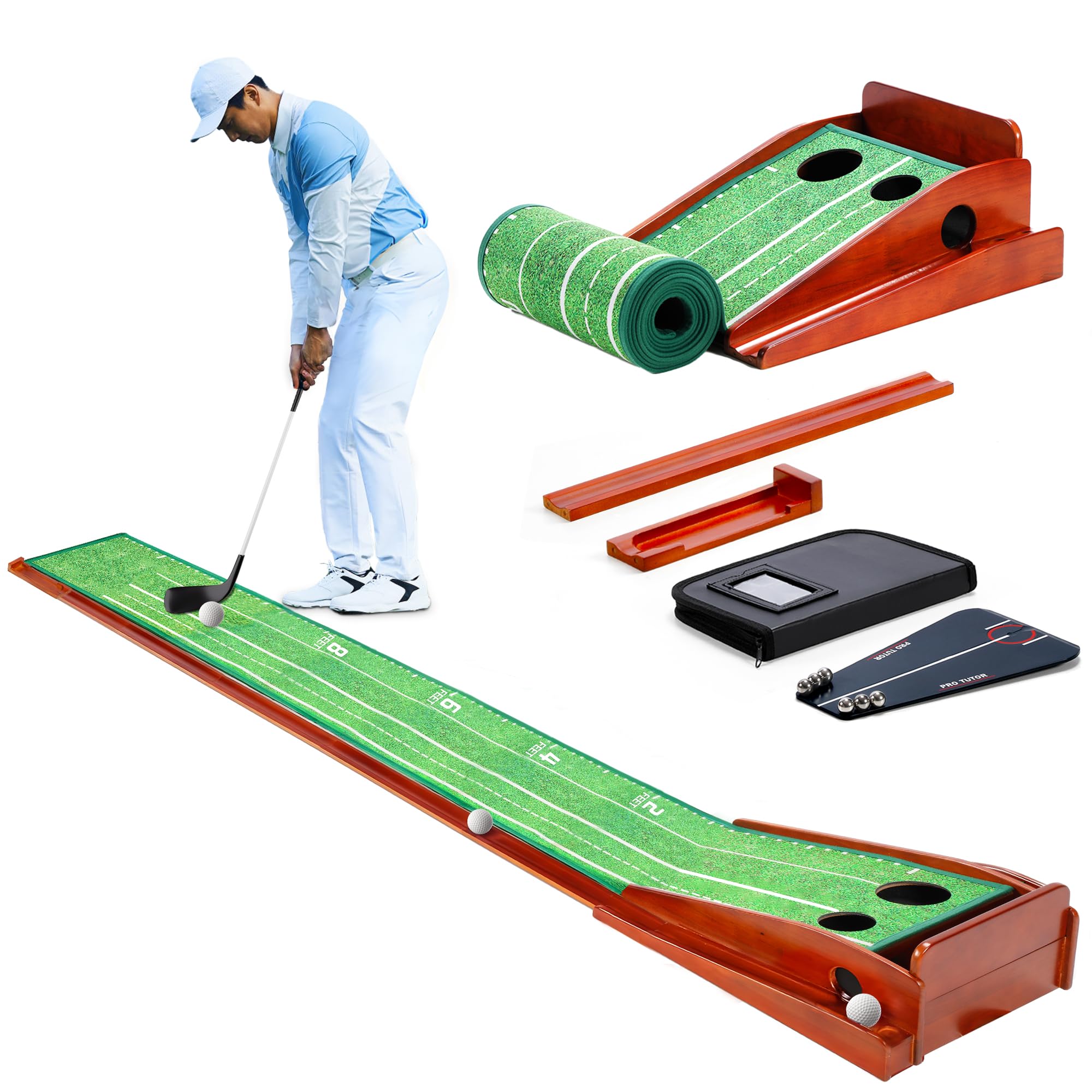 Putting Green Indoor - Rengue Golf Putting Mat with Putting Tutor Aid, Indoor Putting Greens for Home, Featuring Auto-Ball Return Track for Practicing at Home or Office, Gifts for Golfers
