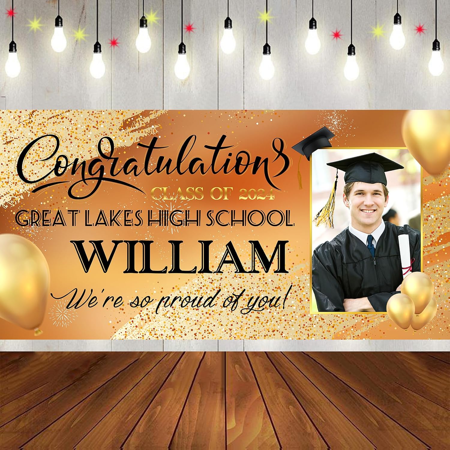 Amazon.com: Custom Graduation Banner Class of 2024 Gold Personalized ...