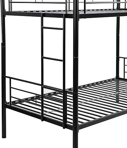 Miniatura 7 de Yehha Litera de tamaño individual sobre individual con 2 camas convertibles, litera de metal resistente con nido, 2 escaleras laterales y barandilla