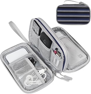FYY Electronic Organizer, Travel Cable Organizer Bag Pouch Electronic Accessories Carry Case Portable Waterproof Double Layers All-in-One Storage Bag for Cable, Cord, Charger, Phone, Earphone - Strip Navy
