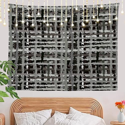 Miniatura 2 de Shrahala Tapiz de pared negro grunge, monocromático para colgar en la pared, tapiz grande decorativo de fibra de poliéster, dobladillo blanco