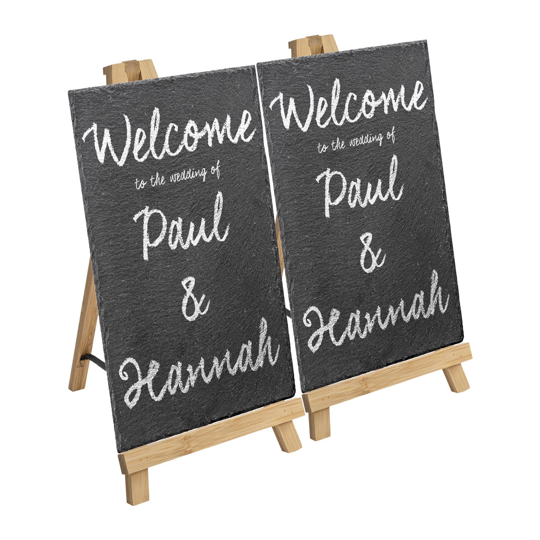 Argon Tableware Easel Stand & Slate Board Set - Pack of 3 - Wooden Easel Display Stand Poster Holder and Natural Slate Sign for Wedding Plans, Welcome Board, Art Posters