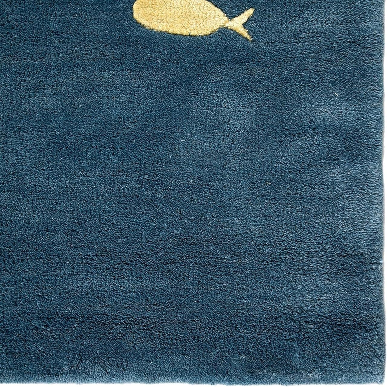 10x14 ft Handmade Fish Design Wool Rug, Aqua Blue Hand Tufted Carpet for Living Room, Bedroom & Home Decor