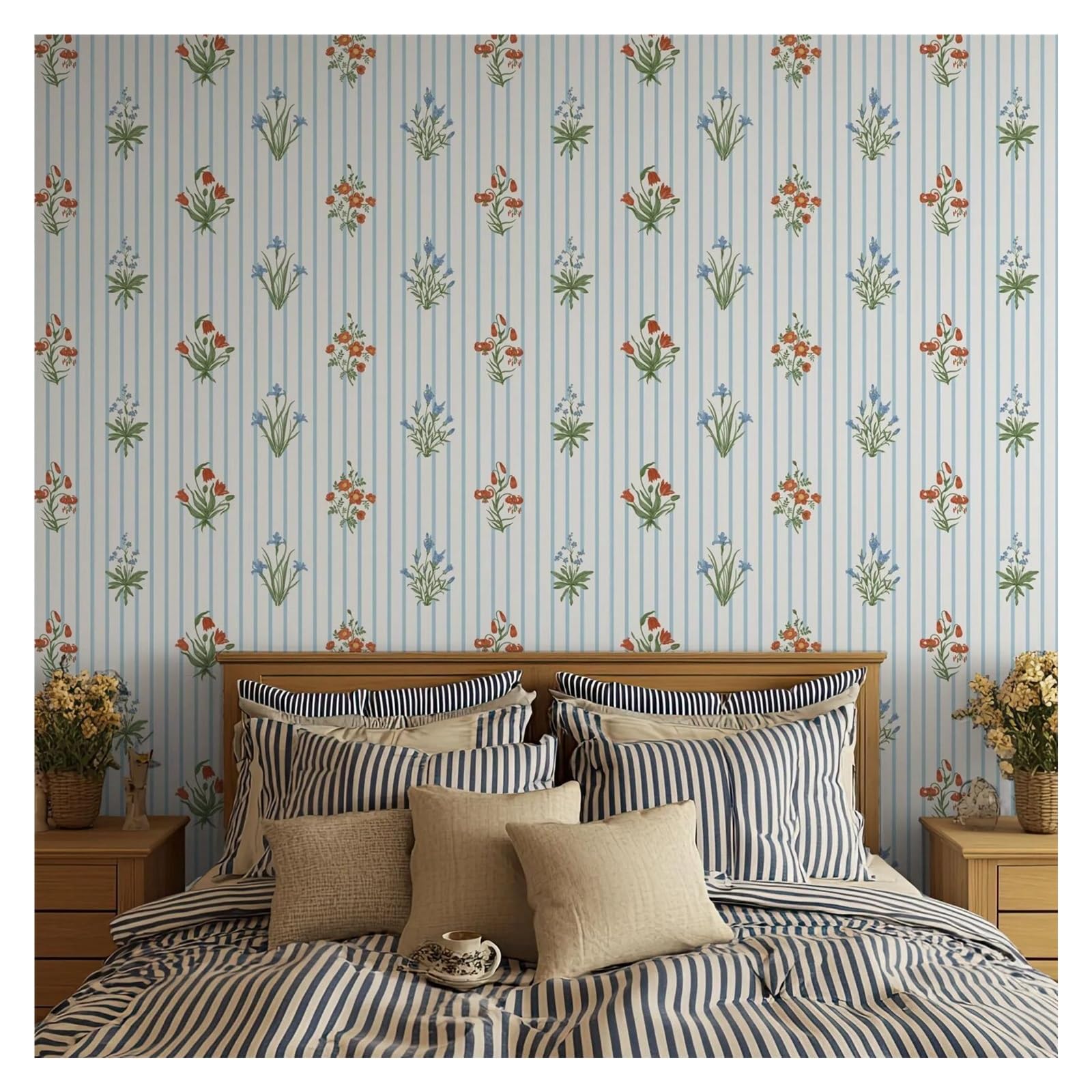 BTGYTTKL Self Adhesive Wallpaper Two Tone Floral Peel and Stick Wall Mural Retro Design for Kitchen Interior Decoration(Peel and Stick,50cm X300cm)
