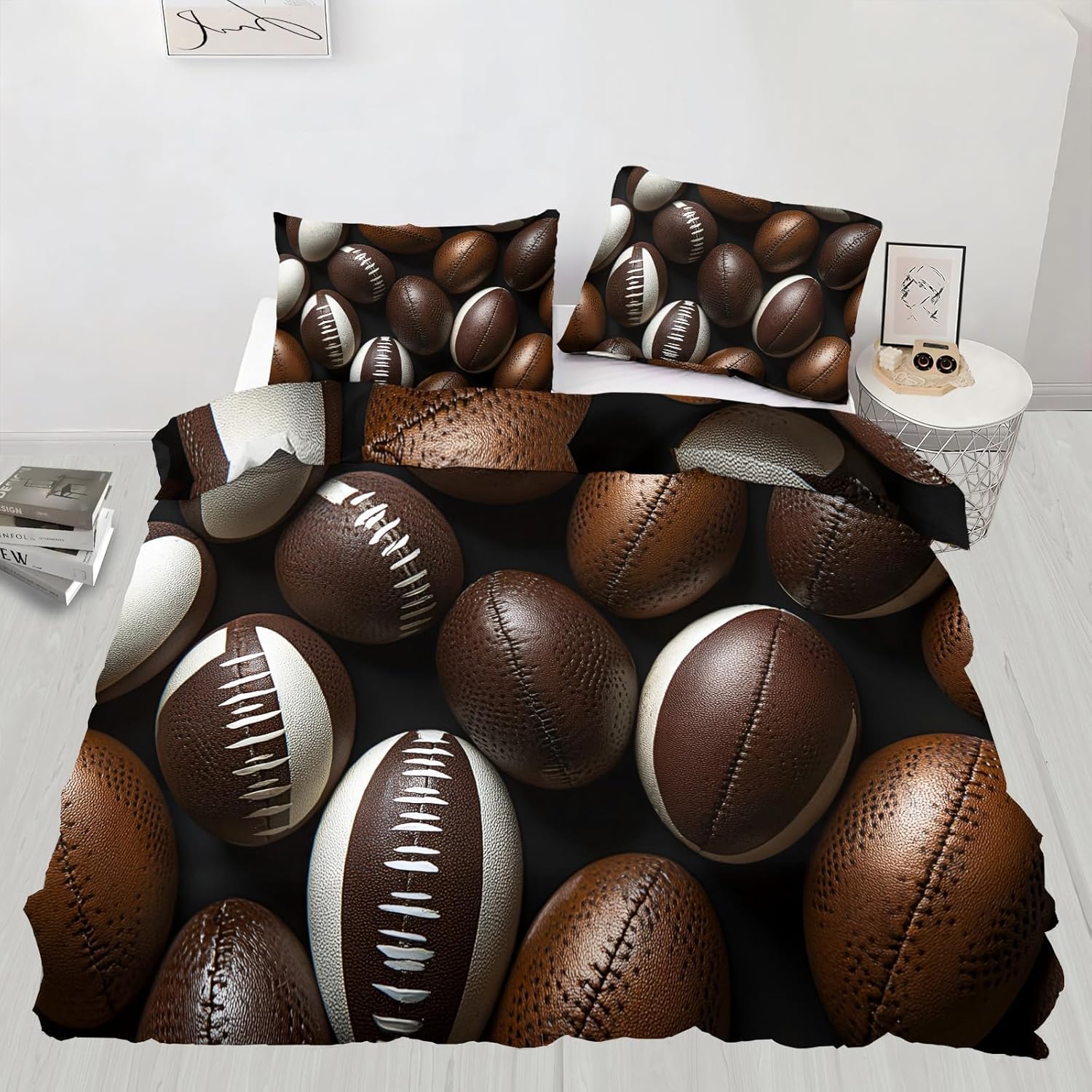Housse de couette 240x220 football parure lit 2 personnes fermeture éclair
