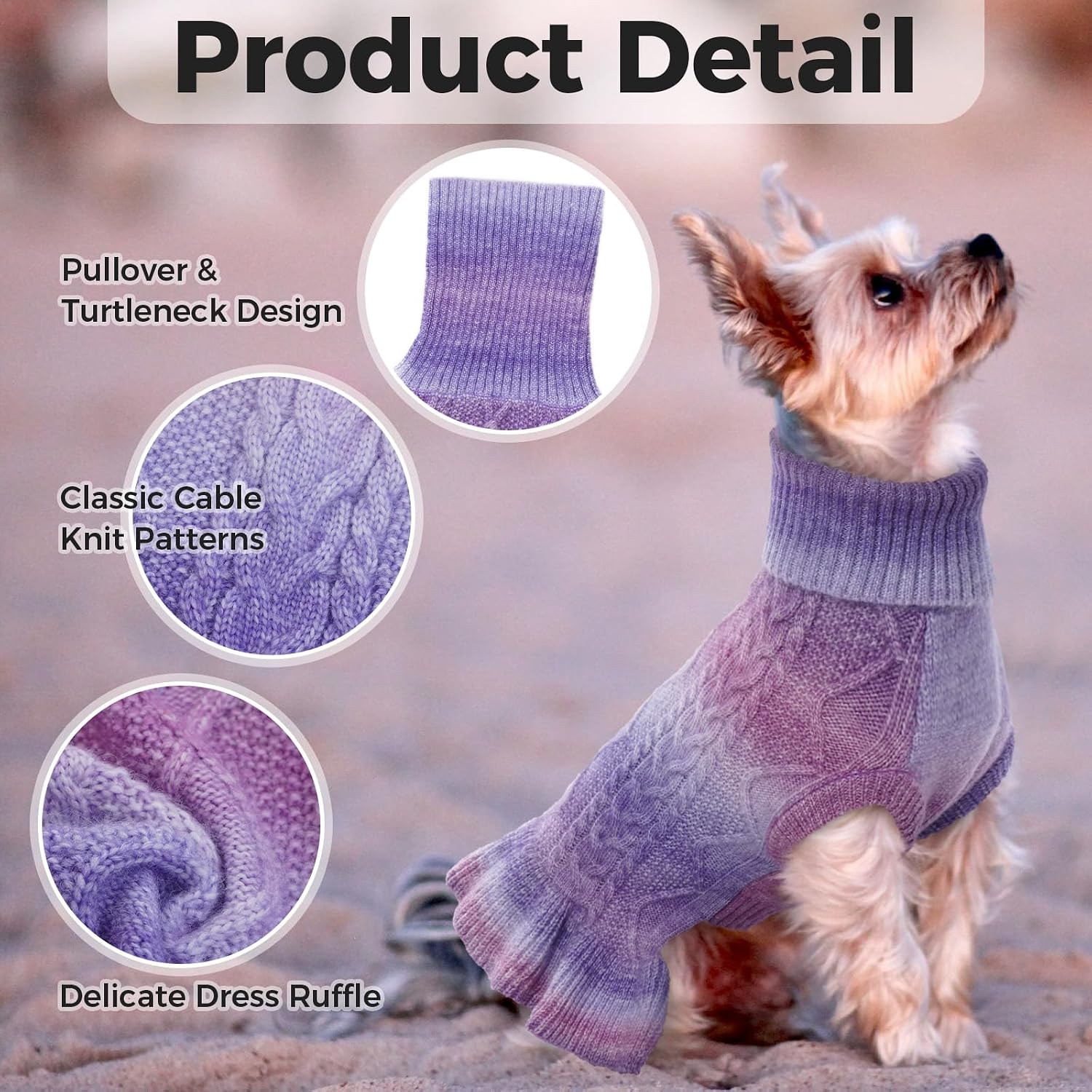Dog Sweater Turtleneck Cable Knit Pullover Dress for Small Dogs | Pet fall sweater, lightweight yet insulating design keeps pets comfortable for walking and daily activities, Yorkie, Maltese