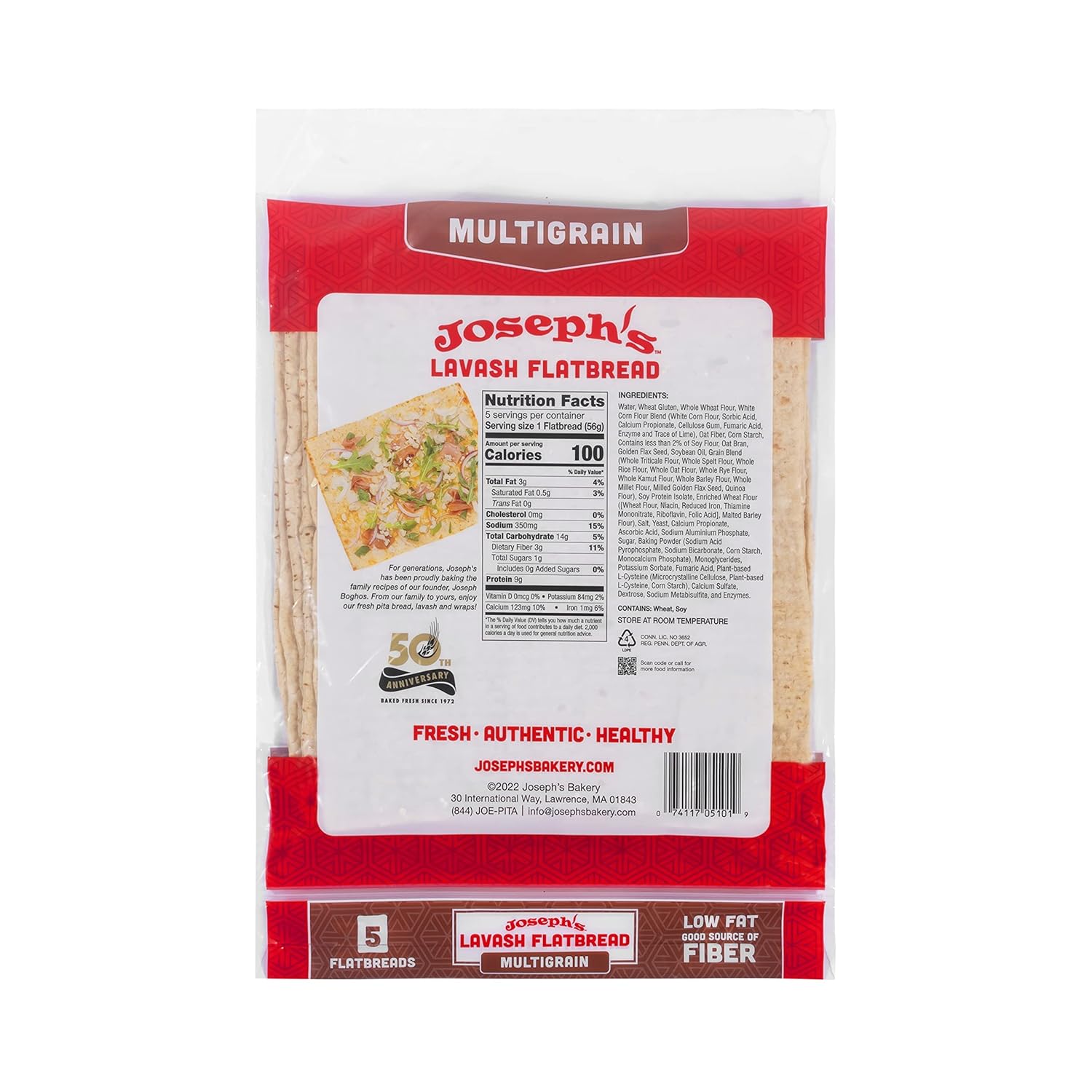 Joseph's Lavash Bread Value 6-Pack, Multigrain, Reduced Carb, Low Fat and Good Source of Fiber (5 Flatbreads per Pack, 30 Total), Fresh Baked