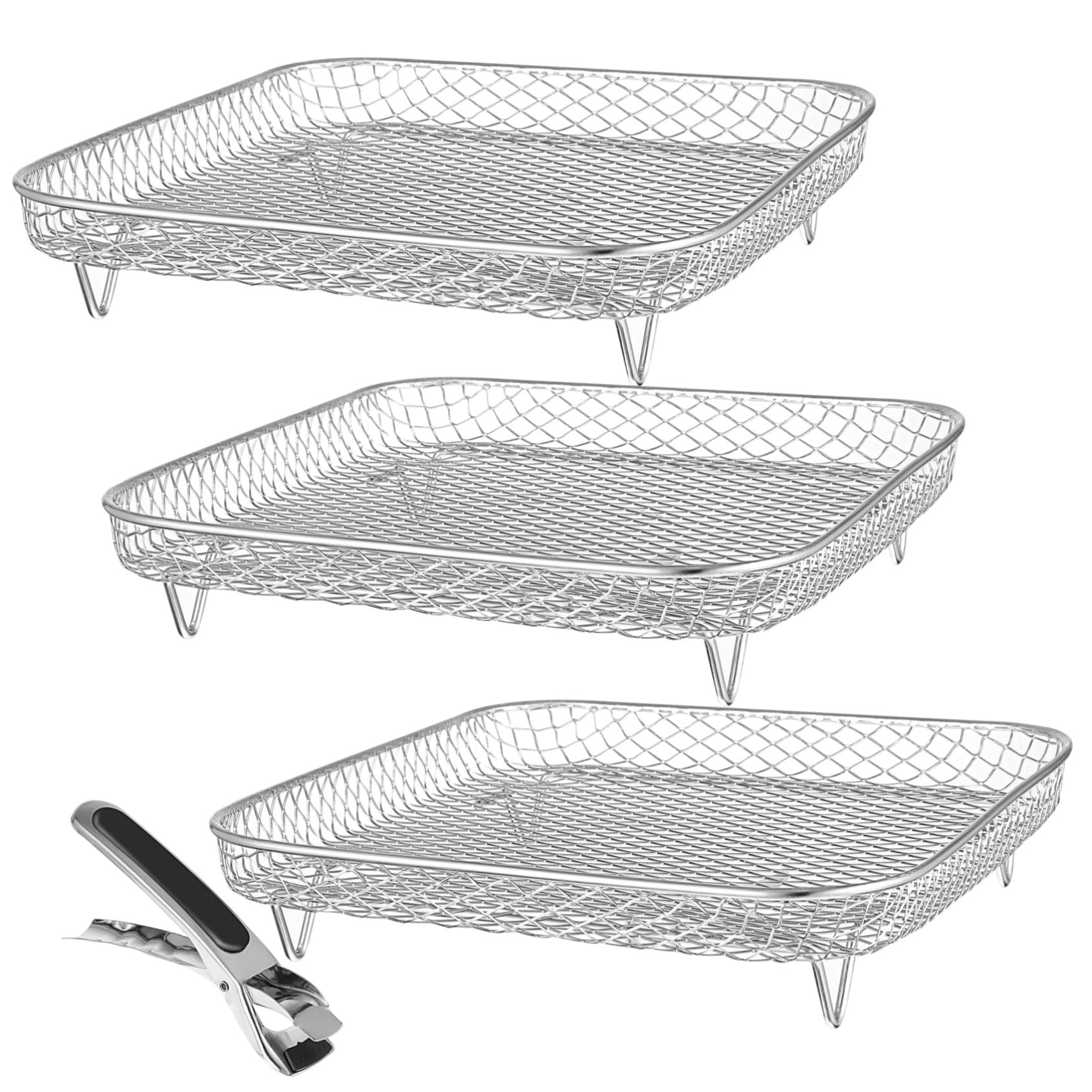 Rejilla de Acero Inoxidable Apilables, 3 Piezas para Freidora de Aire