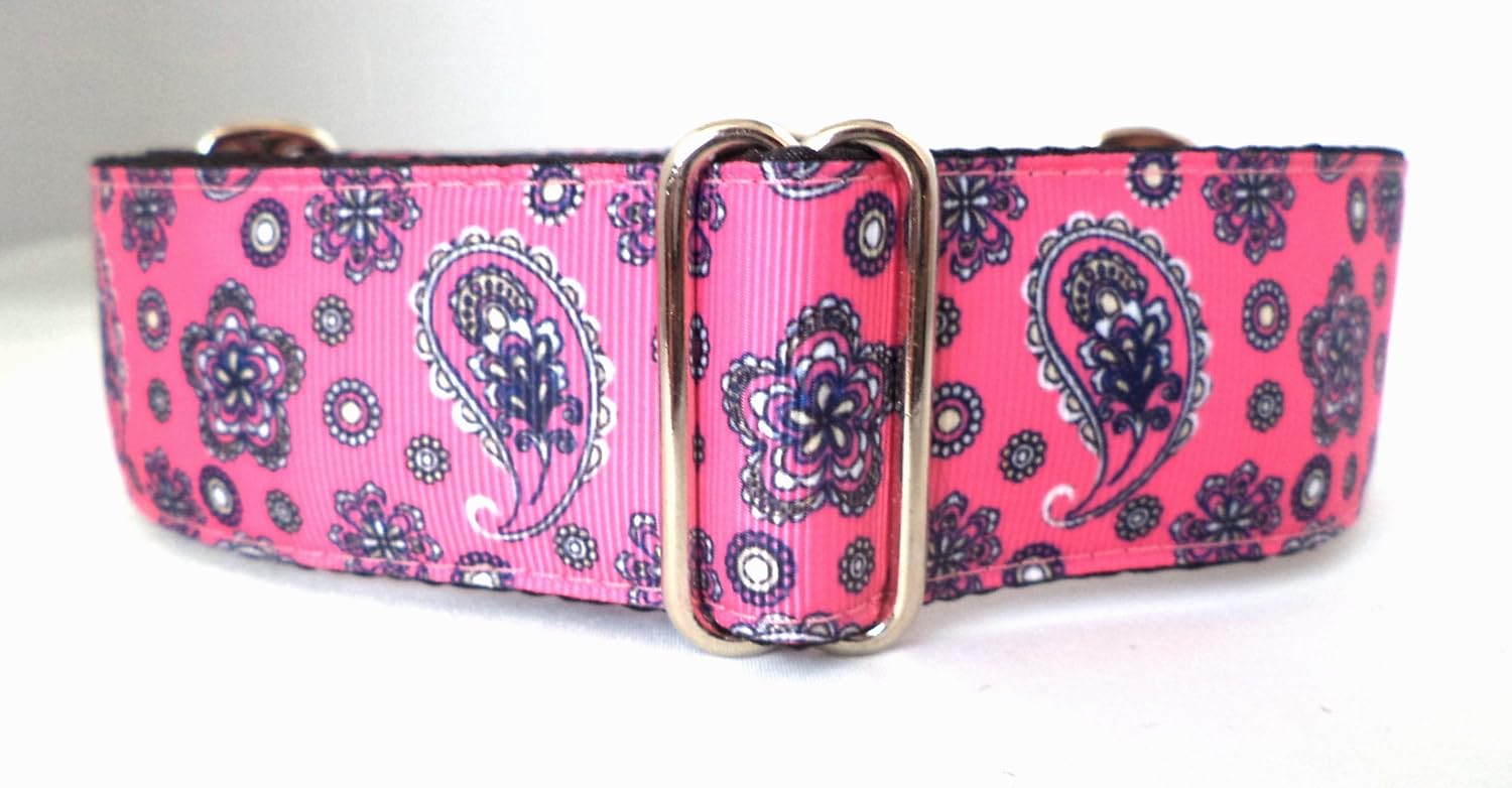 Regal Hound Designs 1.5" Wide Martingale Dog Collar, Lined, 2 Sizes: Medium, Large/XL, Pink Bandana Design (Medium 13-18")