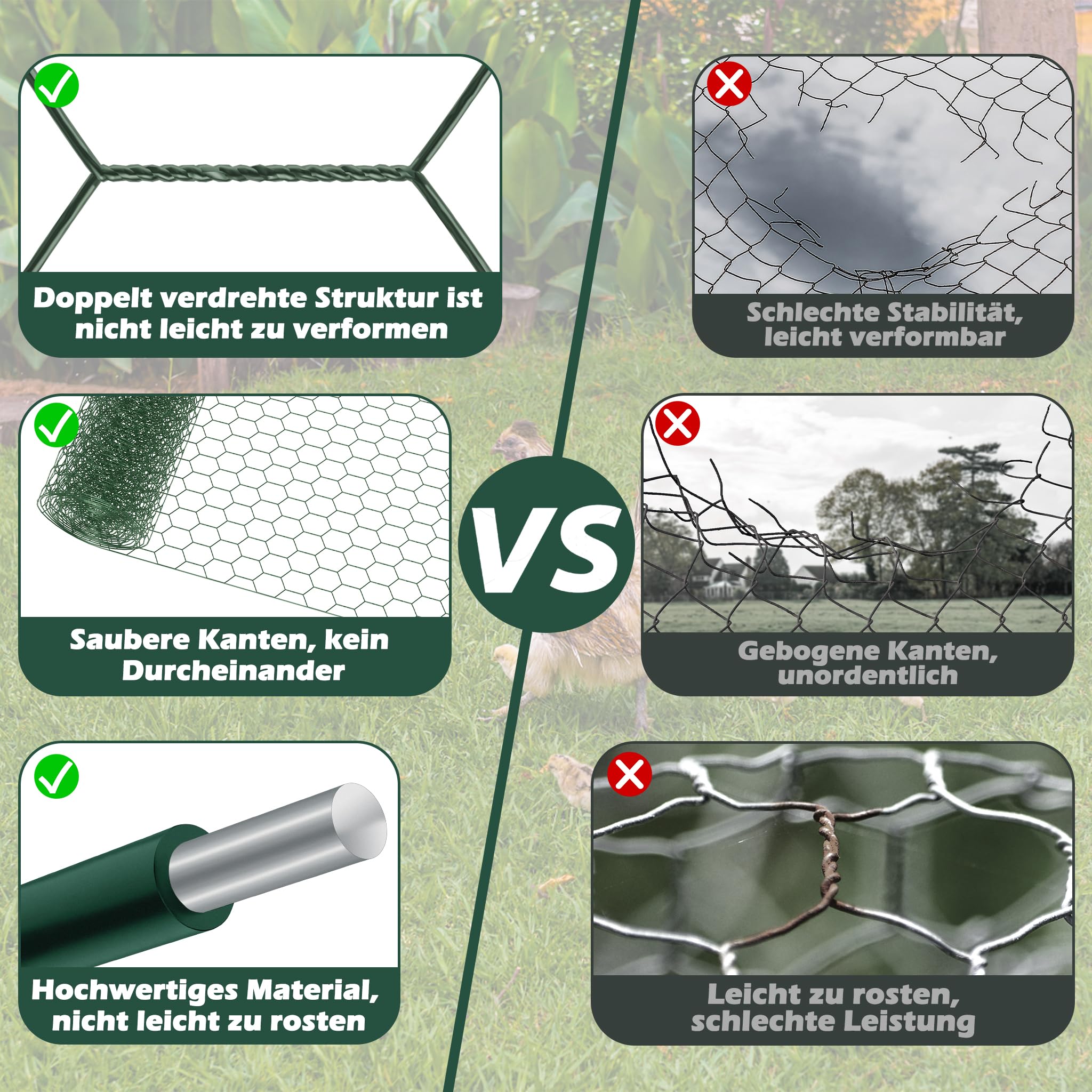 Siatka ogrodzeniowa o wysokości 1 m, ogrodzenie dla kur, rozmiar oczek 43 x 28 mm, sześciokątna, siatka druciana, drobna siatka ocynkowana, drut druciany do samodzielnego wykonania ogrodu, na